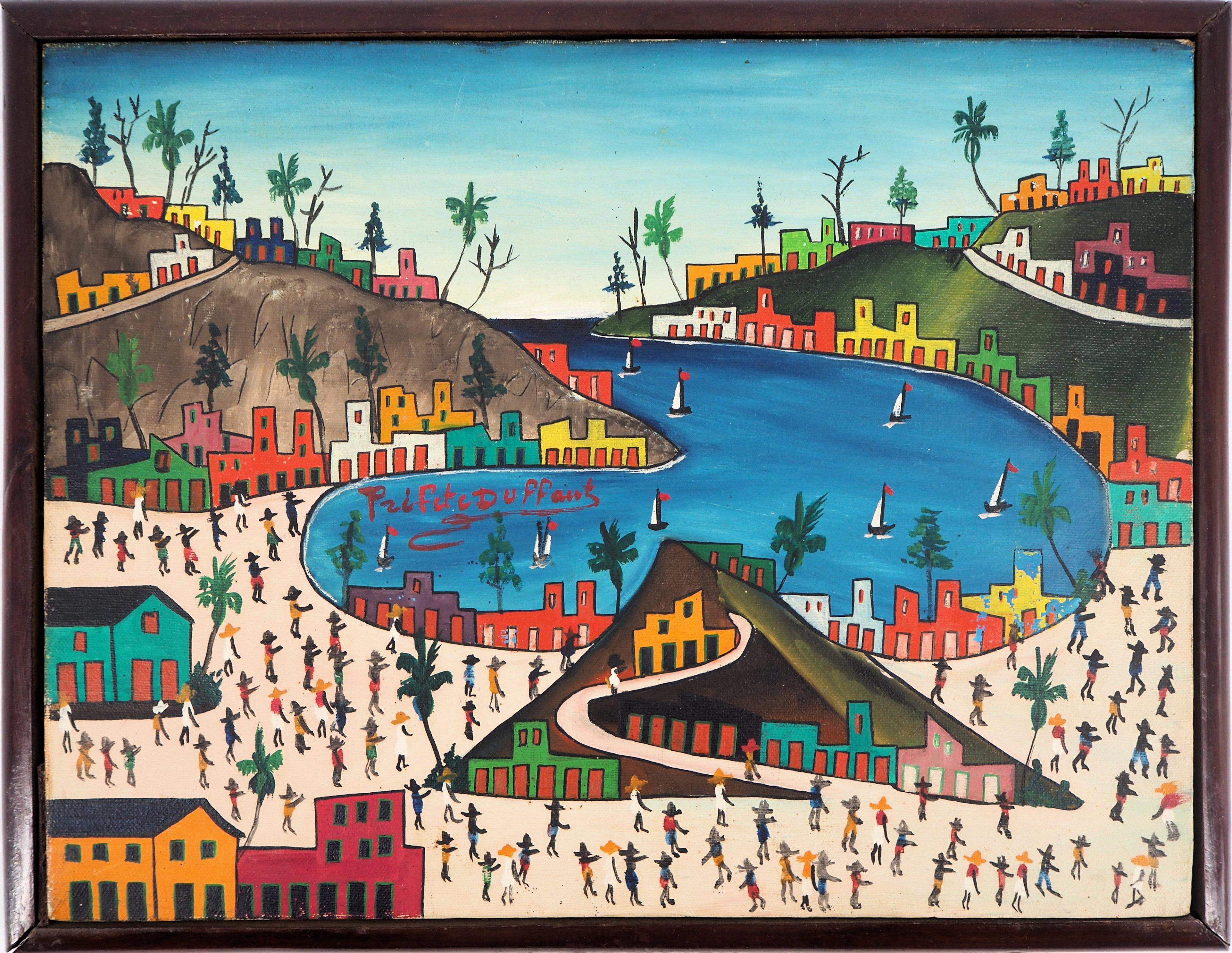 Préfète Duffaut Landscape Painting - Haiti : Animated Beach - Original signed Oil on canvas