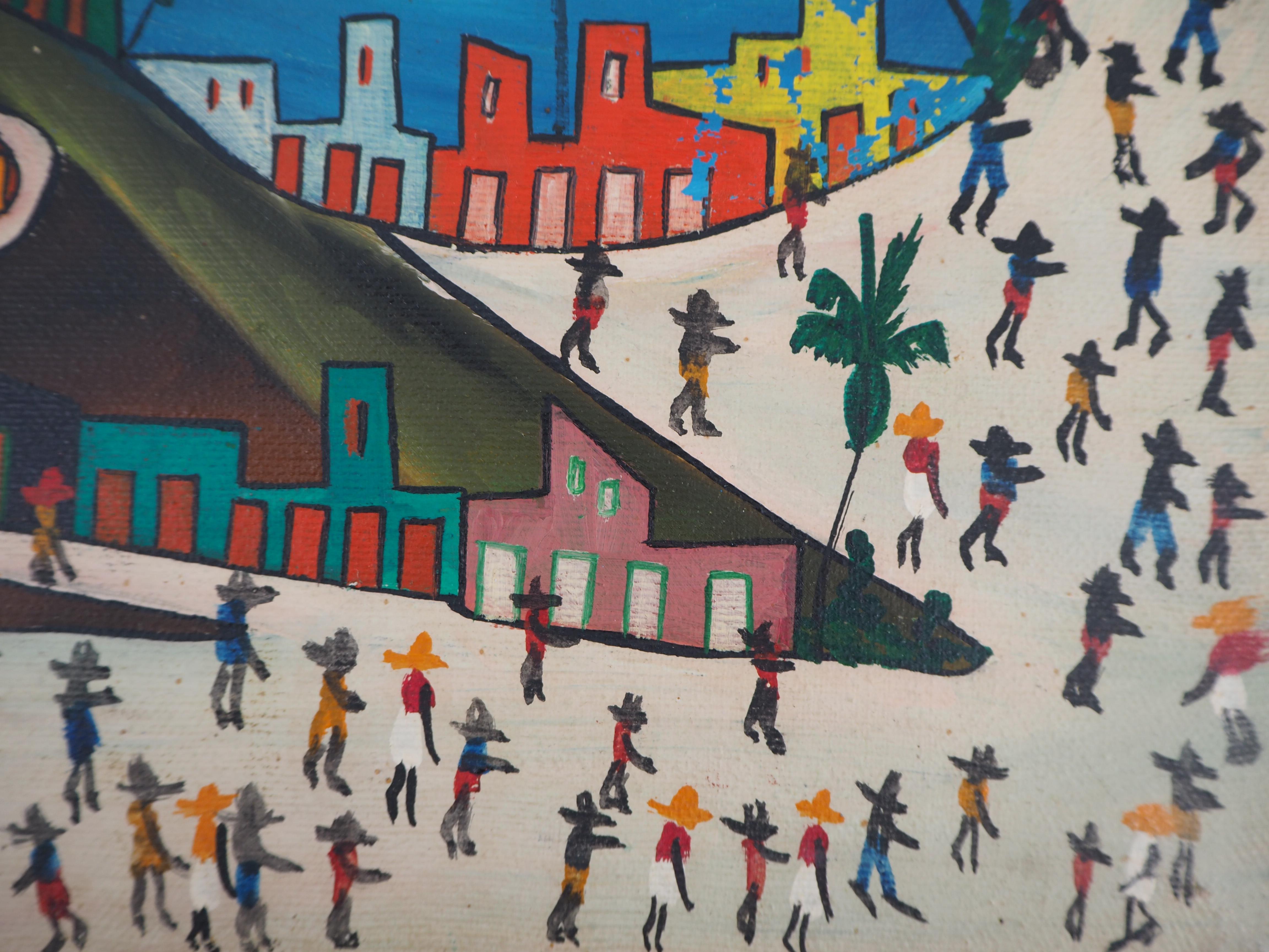 Prefete DUFFAUT
Haiti : Animated Beach 

Original Oil on canvas
Signed in the center 
On Canvas 31 x 41 cm (c. 12 x 16 in)
Presented in exotic wood frame 35 x 45 cm (c. 14 x 18 in)

Very good condition, light defects to the frame