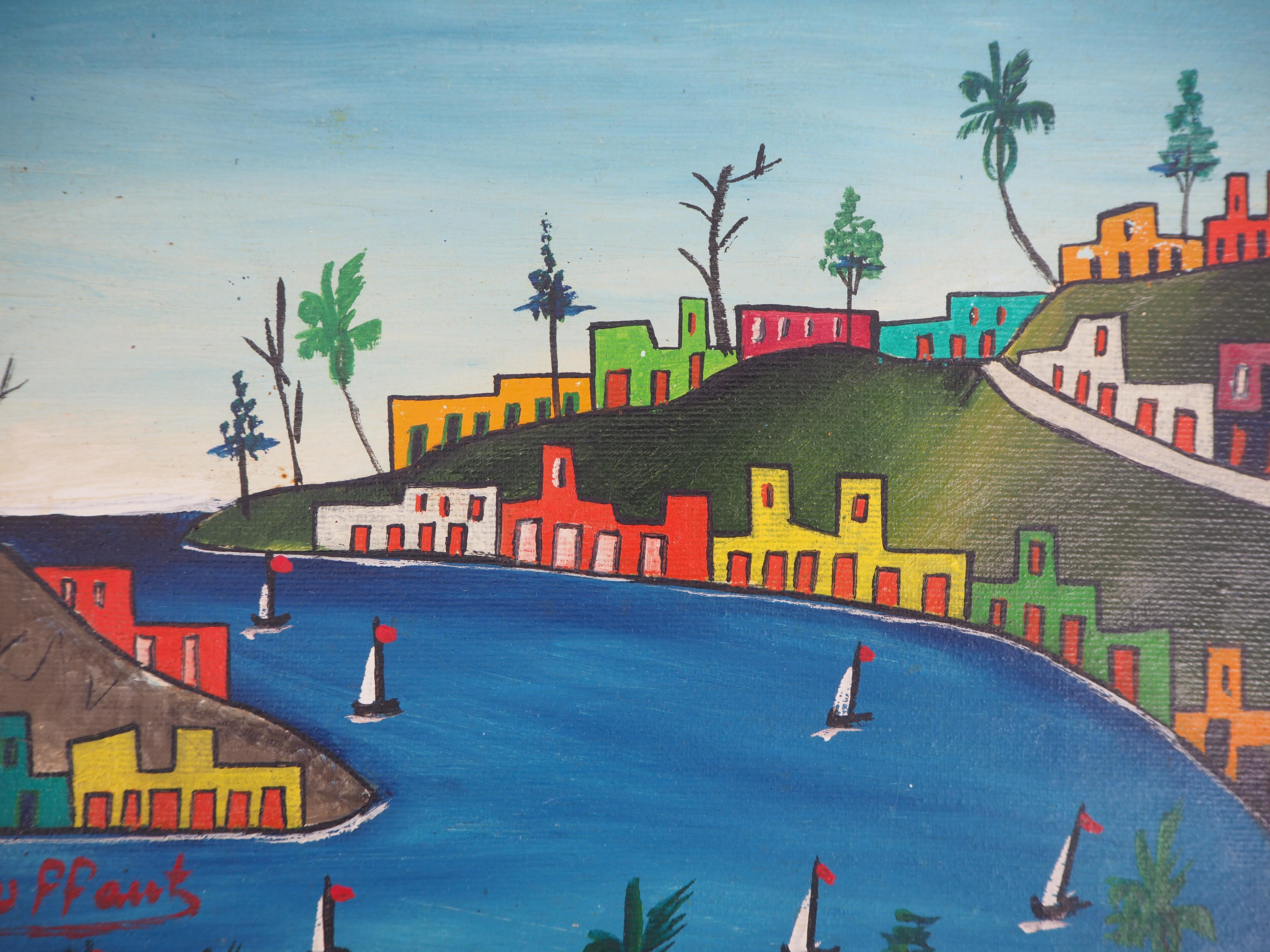Haiti : Animated Beach - Original signed Oil on canvas 1