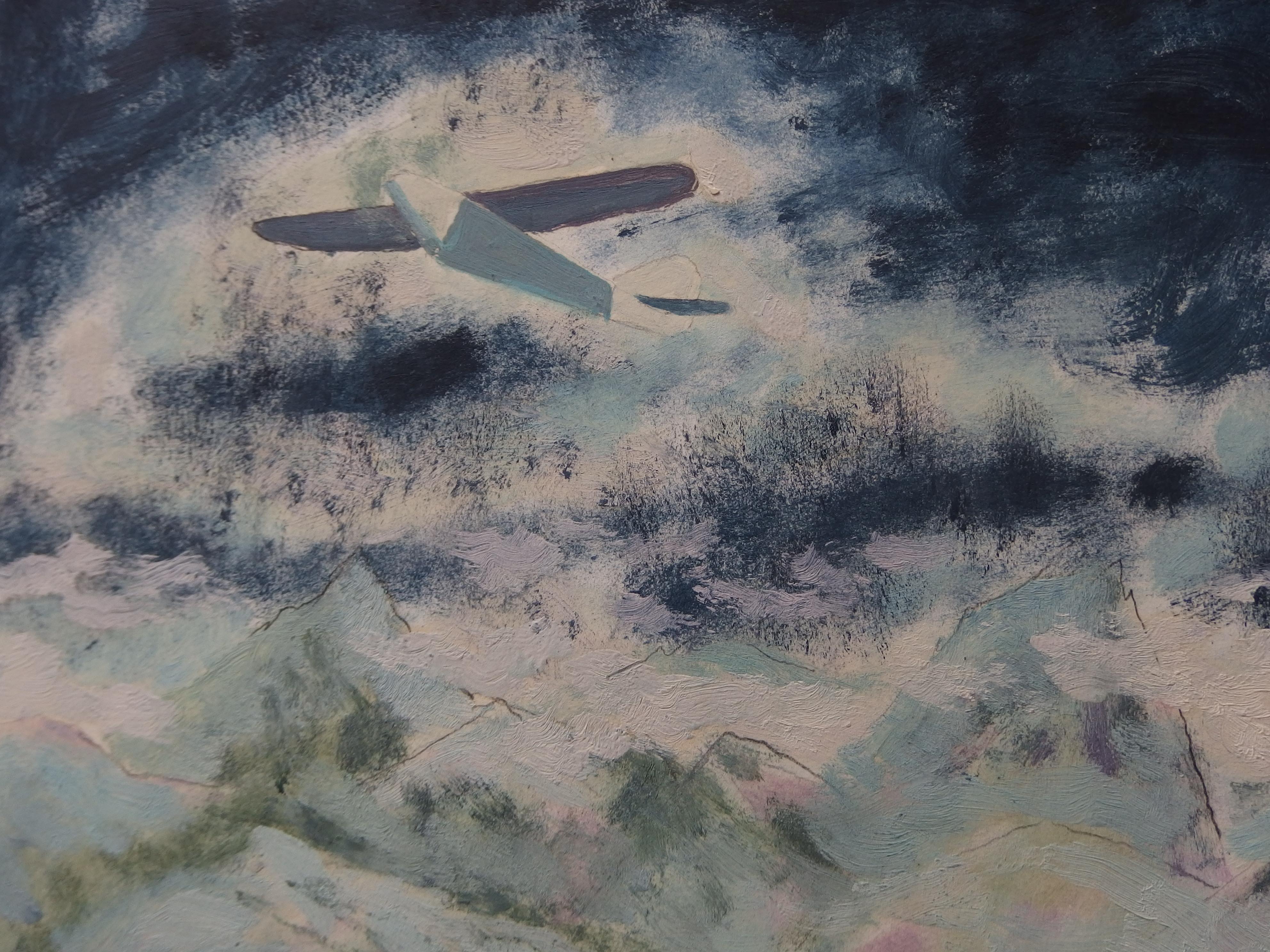 Saint Exupery : Flight over the Alpes - Original painting, Handsigned - Modern Art by Jules Cavailles
