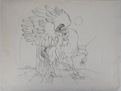 Mythology : Griffin and Horse - Original handsigned drawing