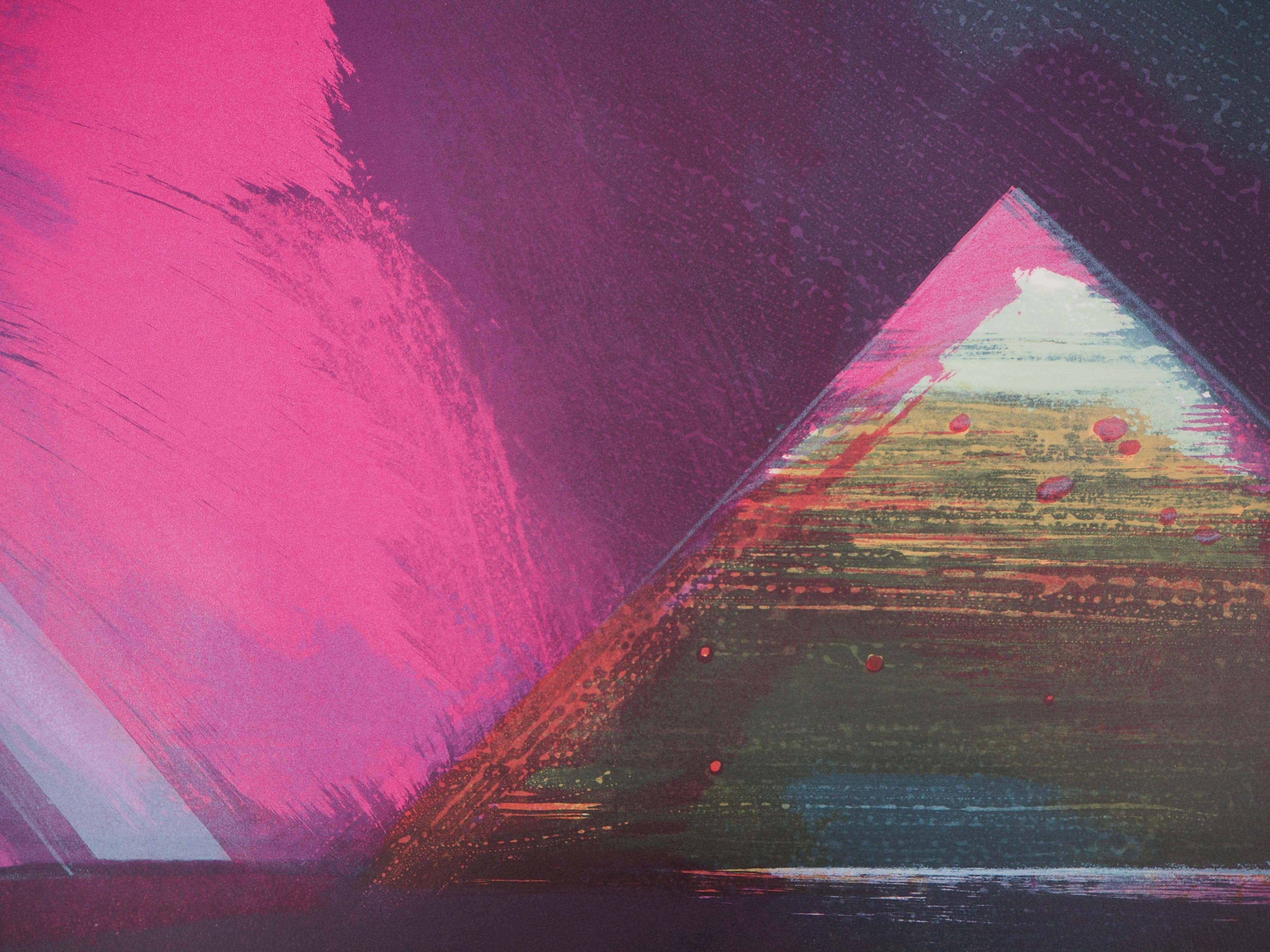 Egypt : Great Pyramid of Kheops - Original handsigned lithograph, Ltd 175 proofs - Black Landscape Print by Claude HASTAIRE