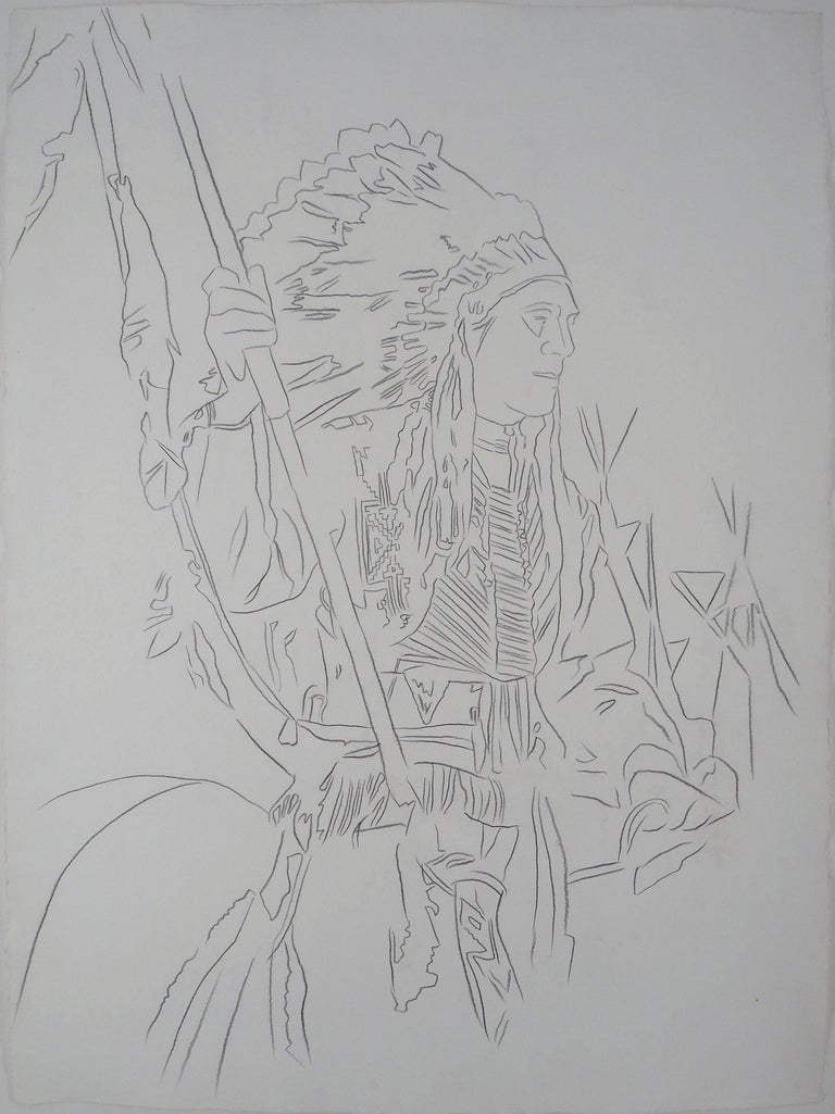 Andy Warhol Figurative Art - Indian : War Bonnet - Original hand-signed pencil drawing