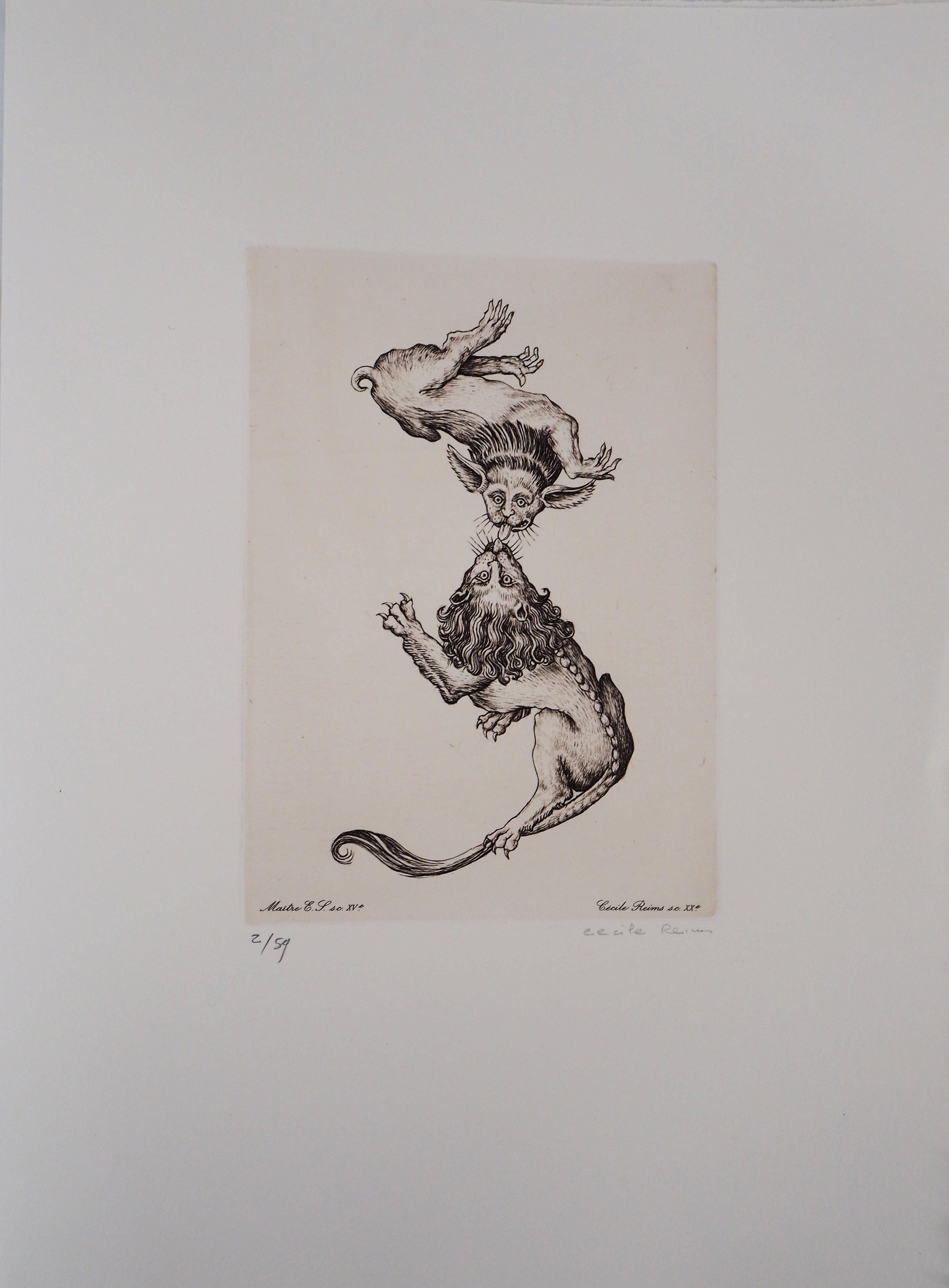 Cécile REIMS Figurative Print - Animals that Love Each Other - Original handsigned etching 