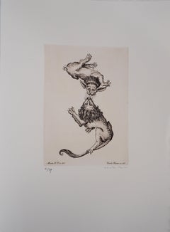 Vintage Animals that Love Each Other - Original handsigned etching
