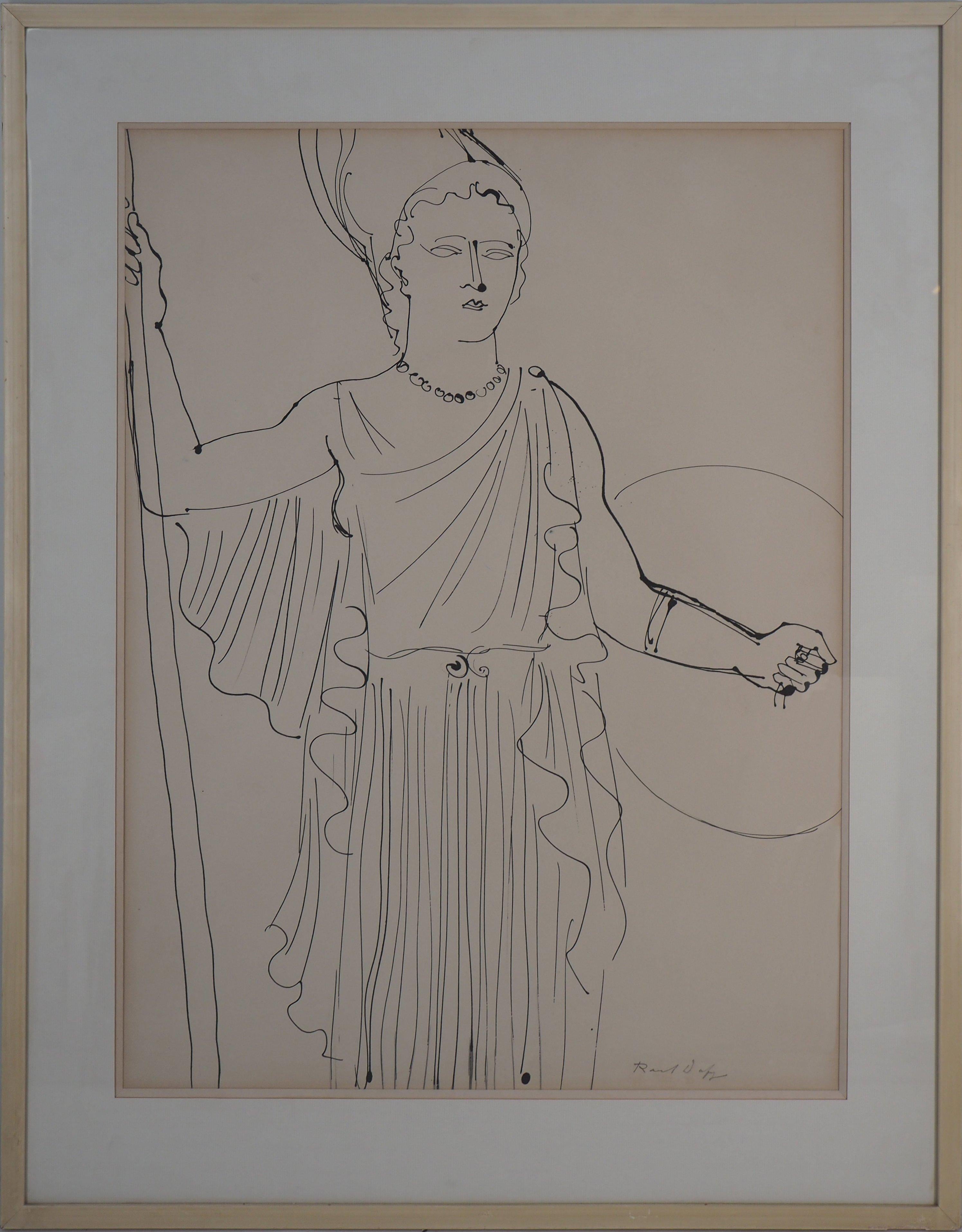 Raoul Dufy Figurative Art - Fee Electricite, Athena Goddess of Wisdom and War - Original Drawing, Handsigned