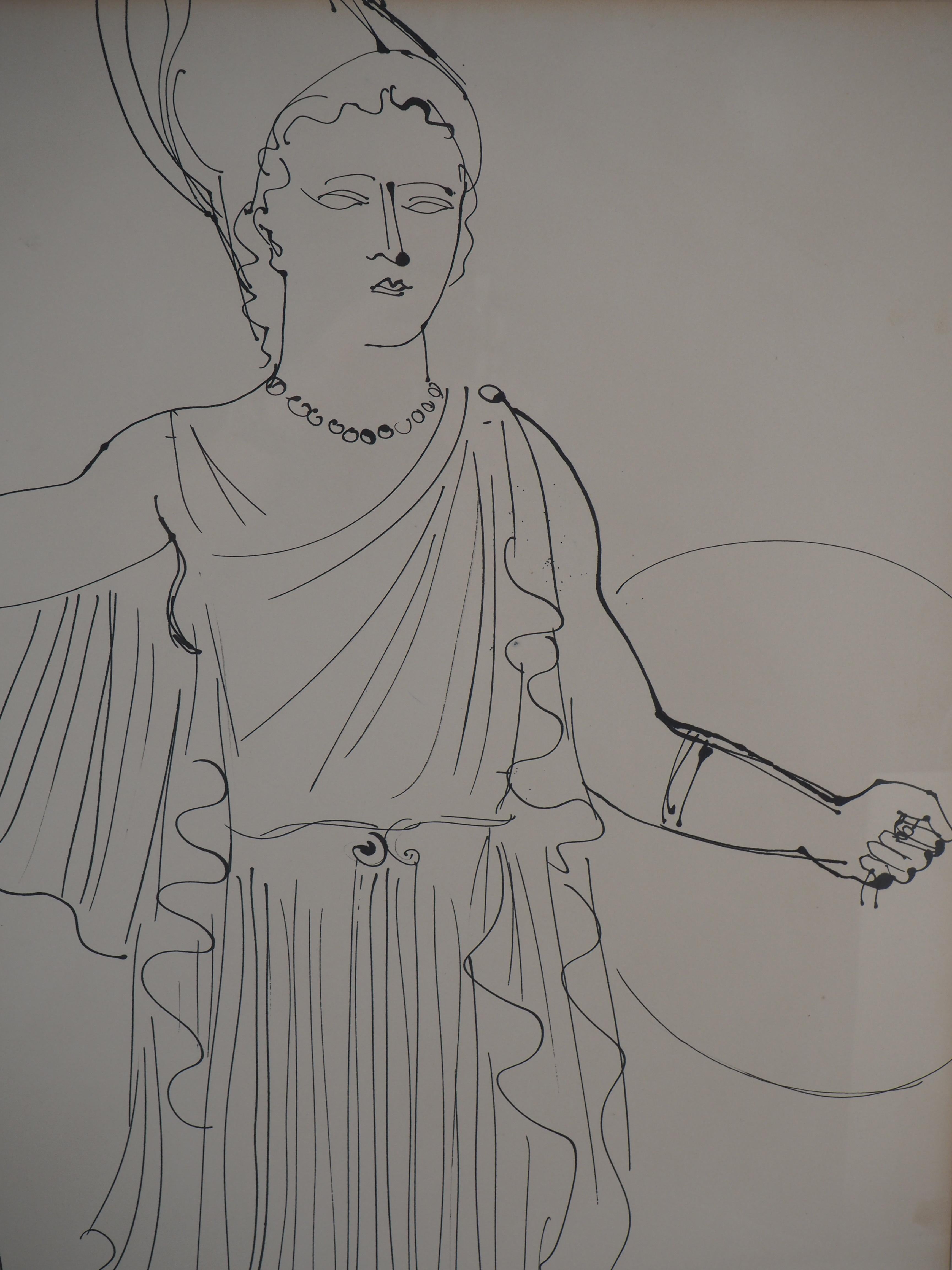 Fee Electricite, Athena Goddess of Wisdom and War - Original Drawing, Handsigned - Modern Art by Raoul Dufy