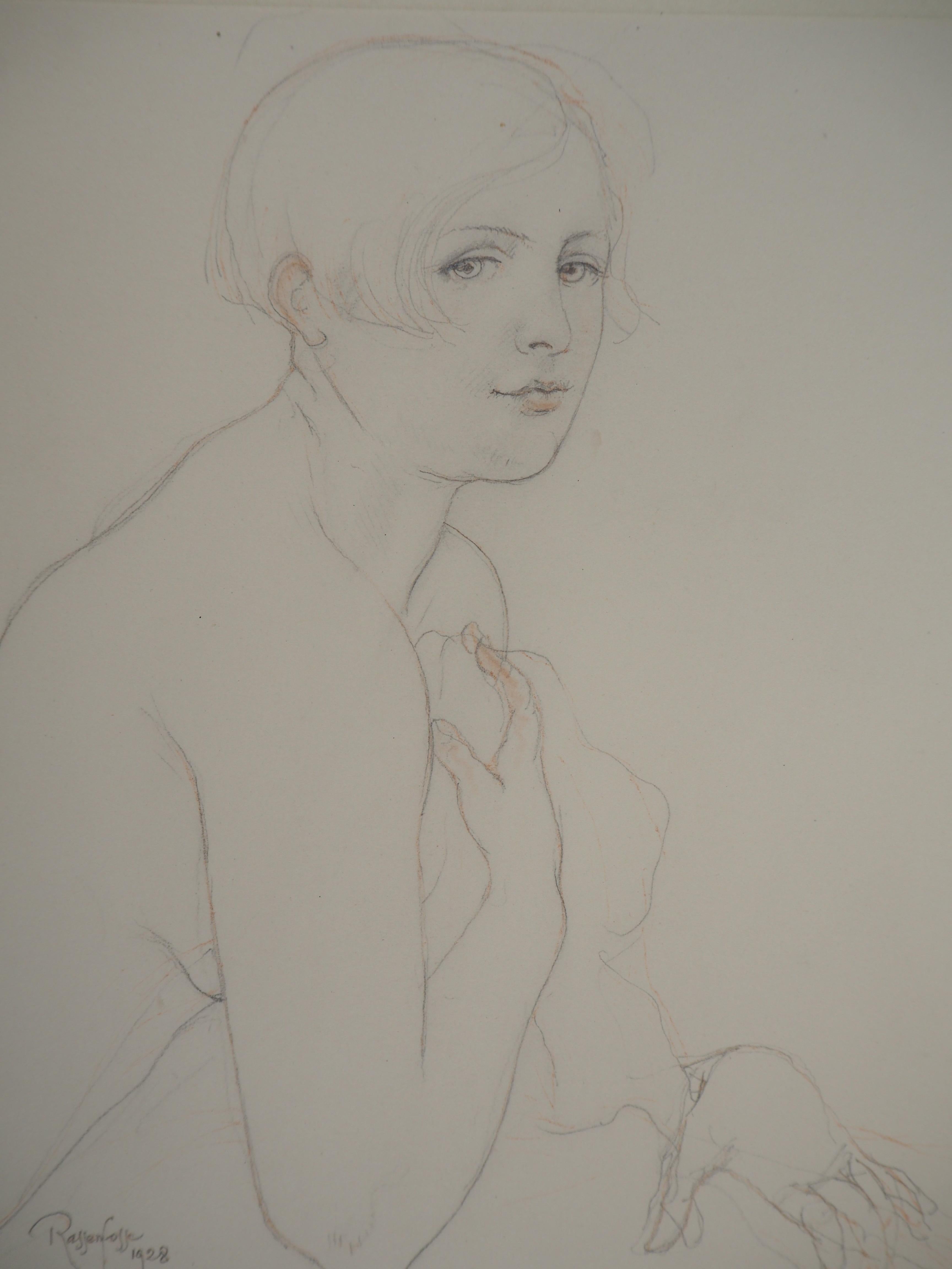 Shy Woman - Original drawing, Handsigned - Modern Art by Armand Rassenfosse