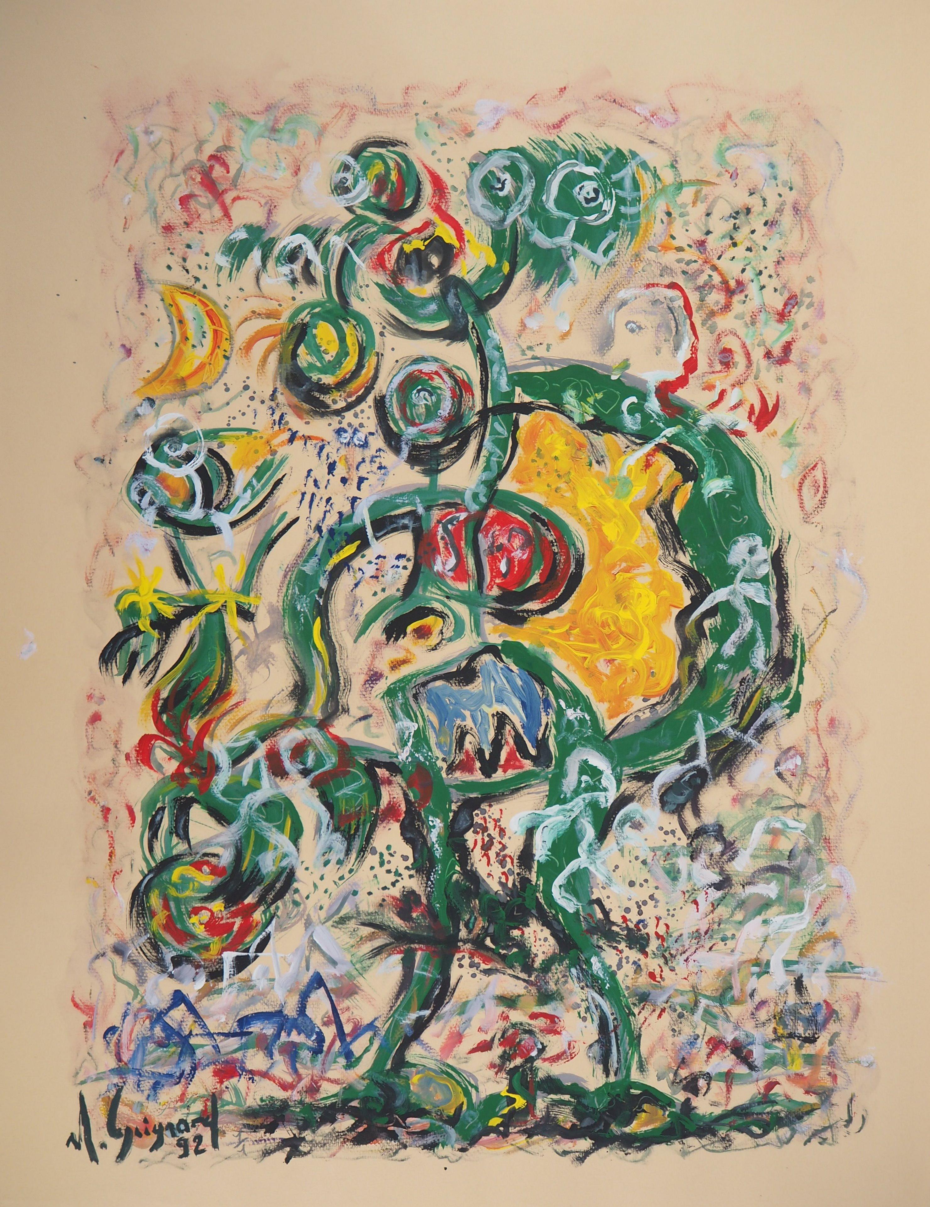 Michel Guignard Figurative Painting - Surrealist Figure - Original hand signed painting, 1992