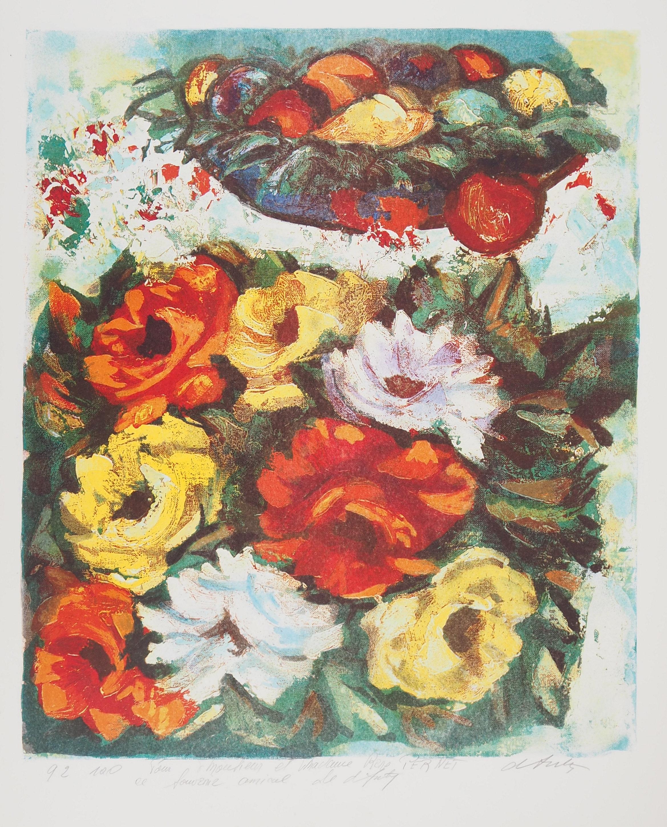 Blumenstrauß – Original signierte Lithographie – Print von Henry Maurice D'Anty