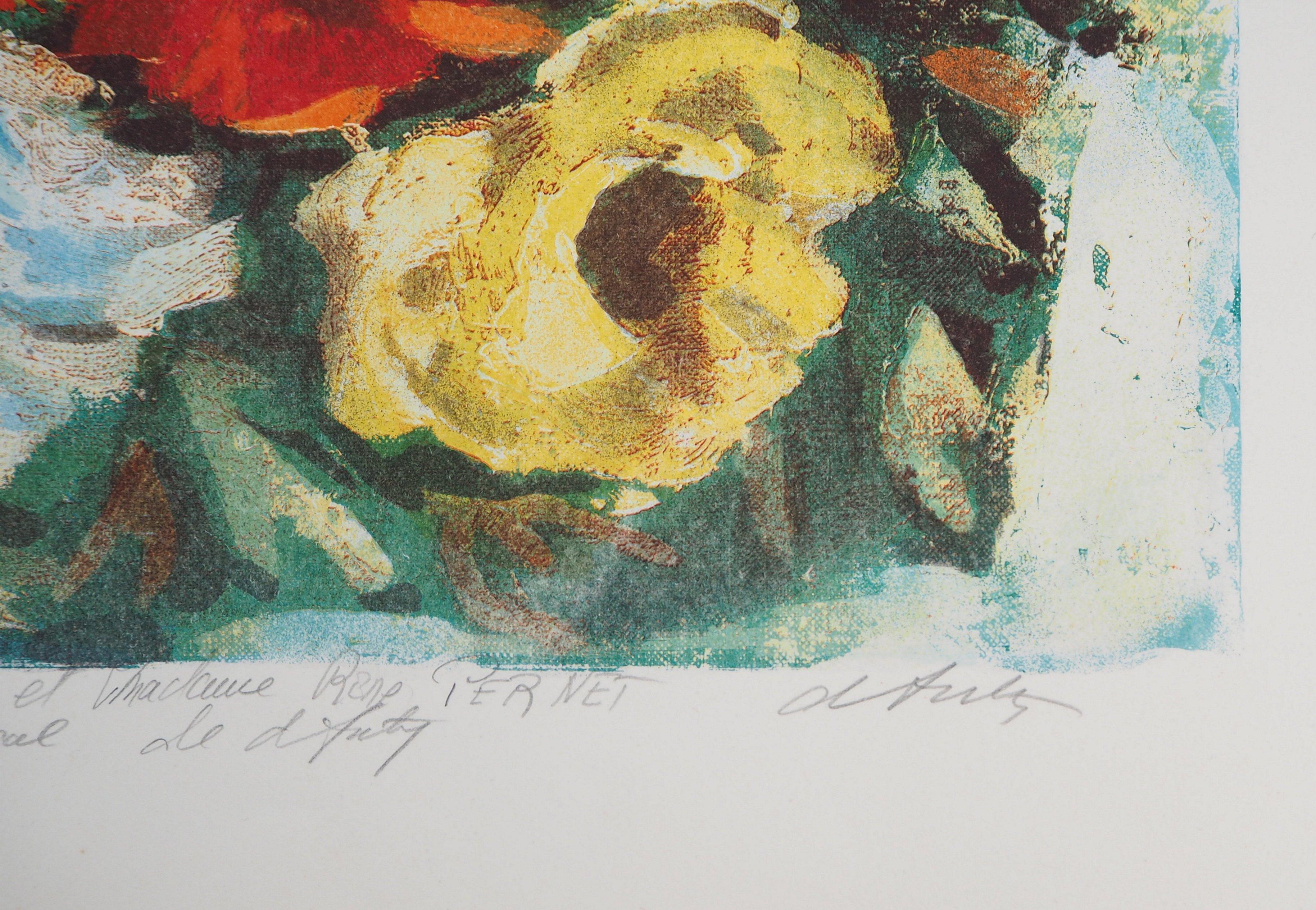Blumenstrauß – Original signierte Lithographie (Expressionismus), Print, von Henry Maurice D'Anty