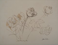 Vintage Bouquet of Roses - Original ink drawing, Signed