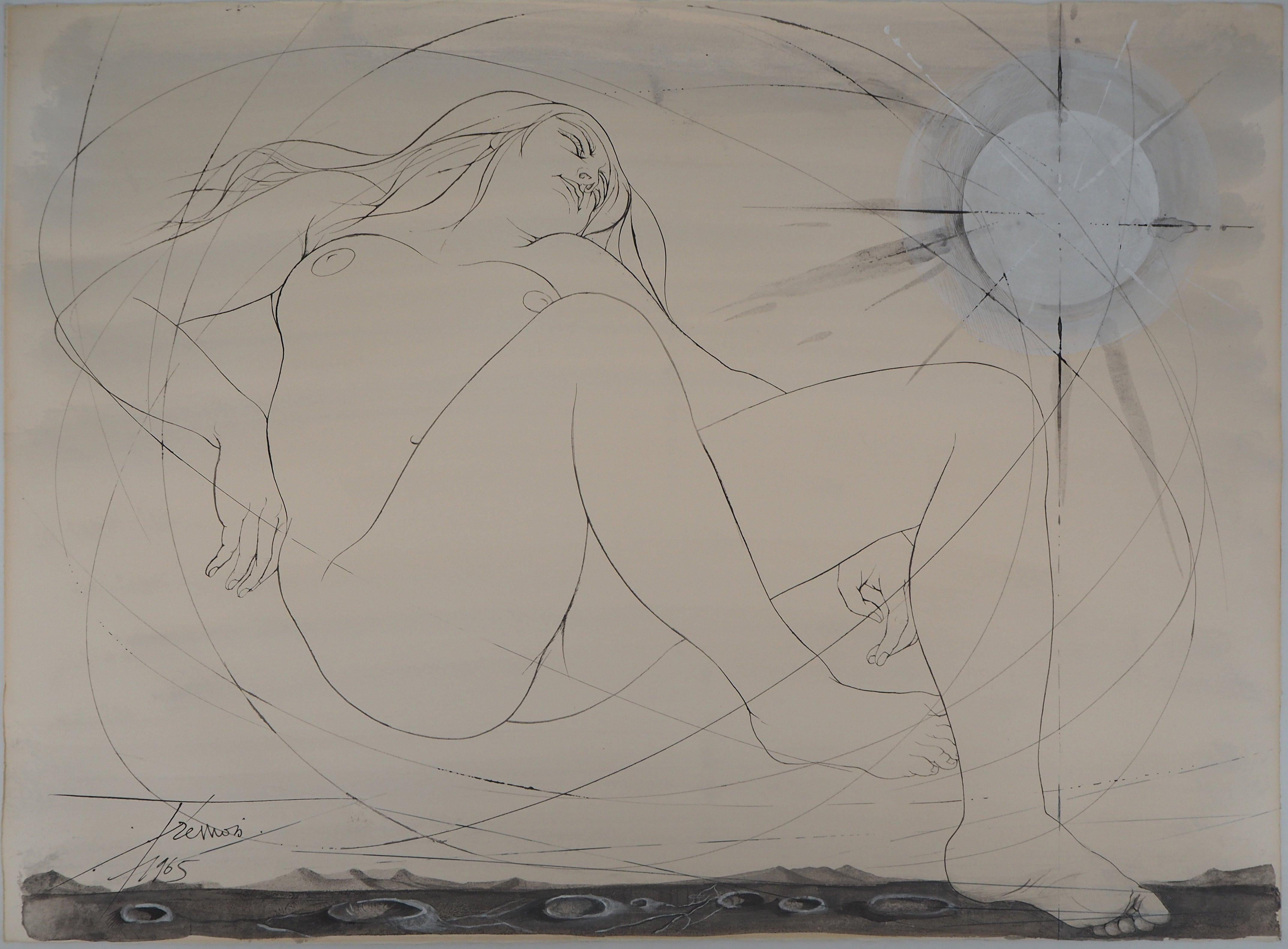 Pierre-Yves Trémois Nude - Celestial Dream - Original watercolor, Handsigned