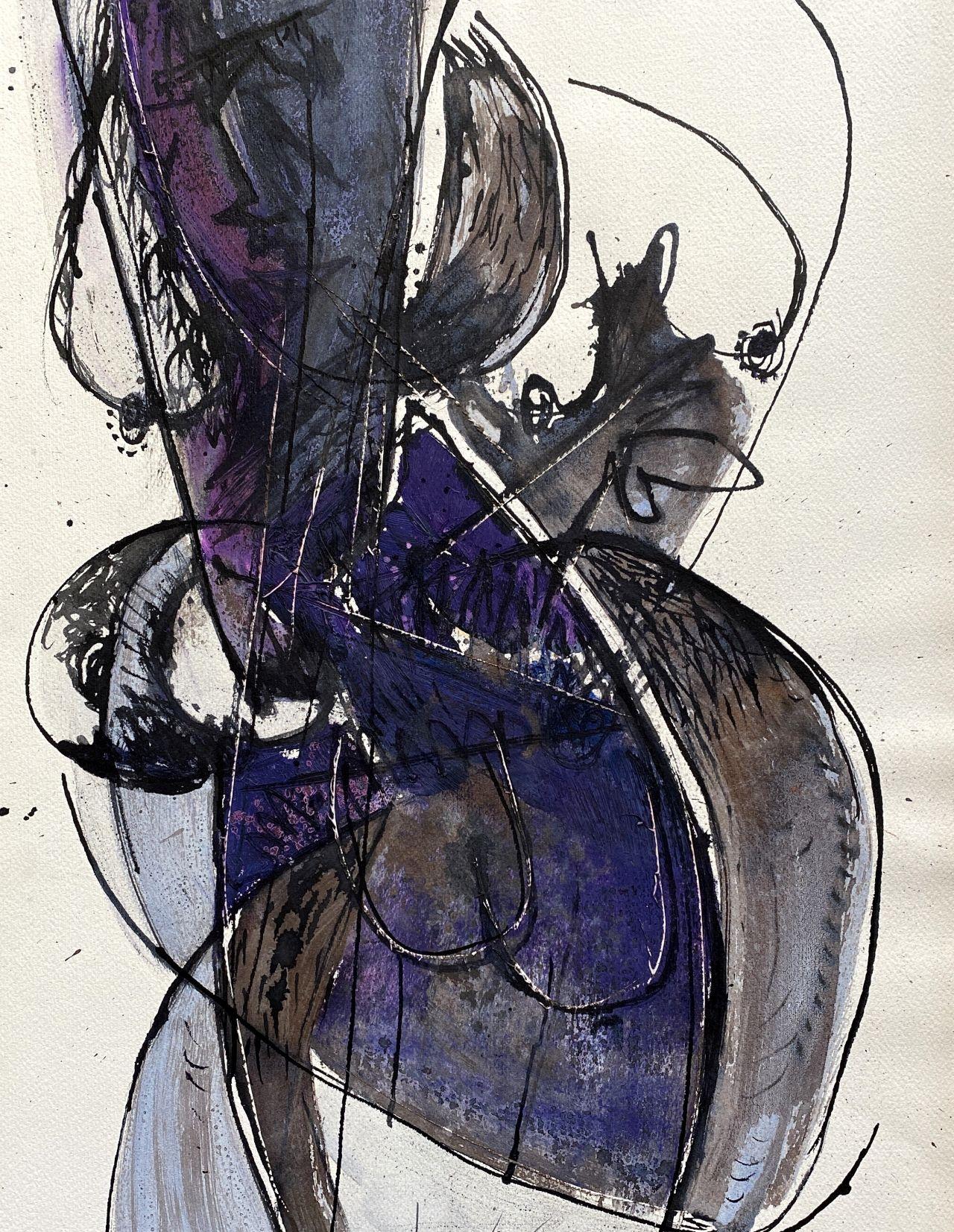 Composition abstraite - Peinture originale, signée à la main - Abstrait Mixed Media Art par Jan Meyer