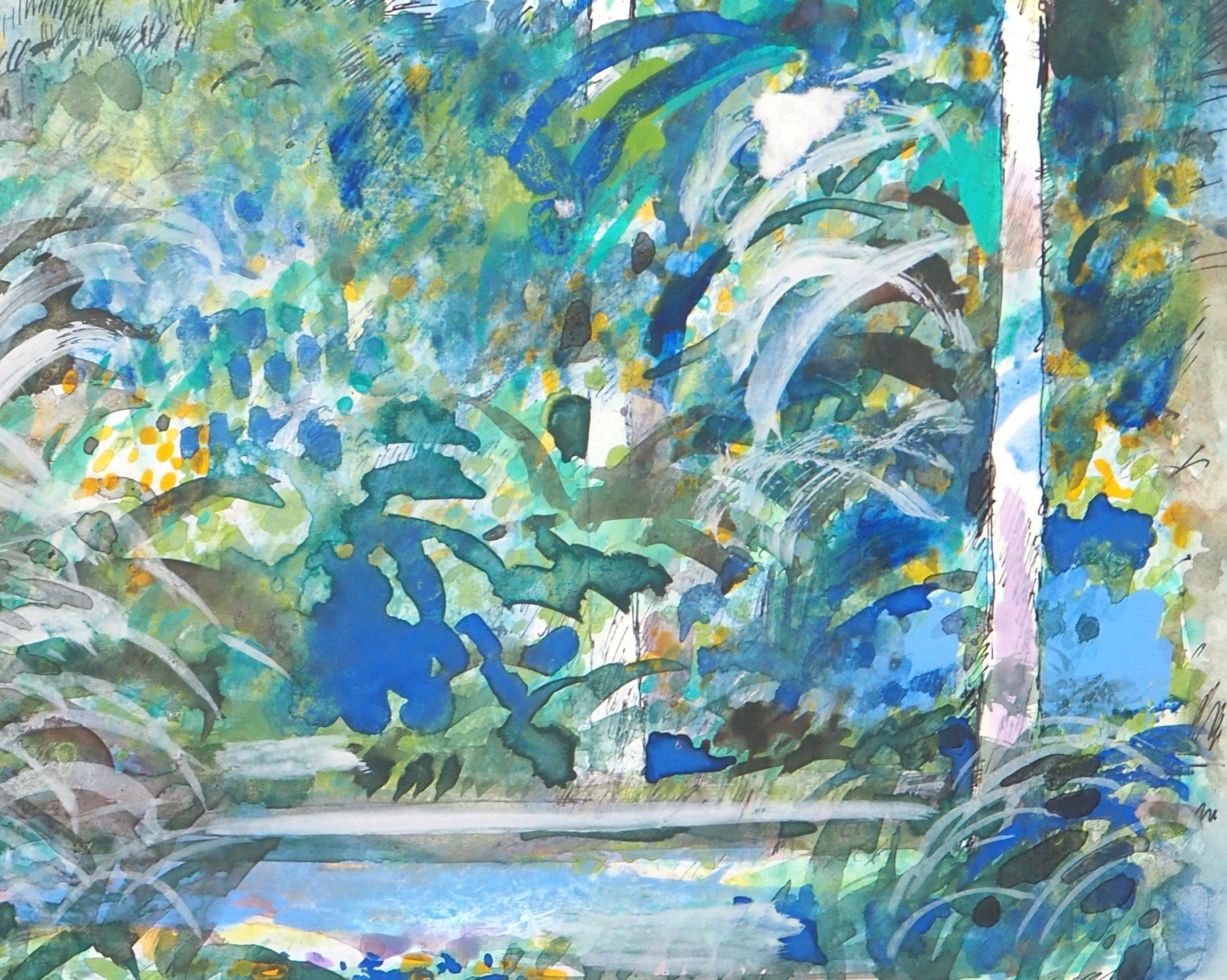 Tropical Dream - Original Handsigned Watercolor, Gouache and Ink Painting - Impressionist Art by Maurice Genis