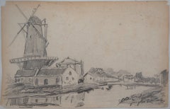 Windmill in Holland - Original pencil drawing - Signed