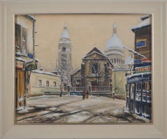 Paris Montmartre : Sacre Coeur Church - Original watercolor, Signed (Utrillo)
