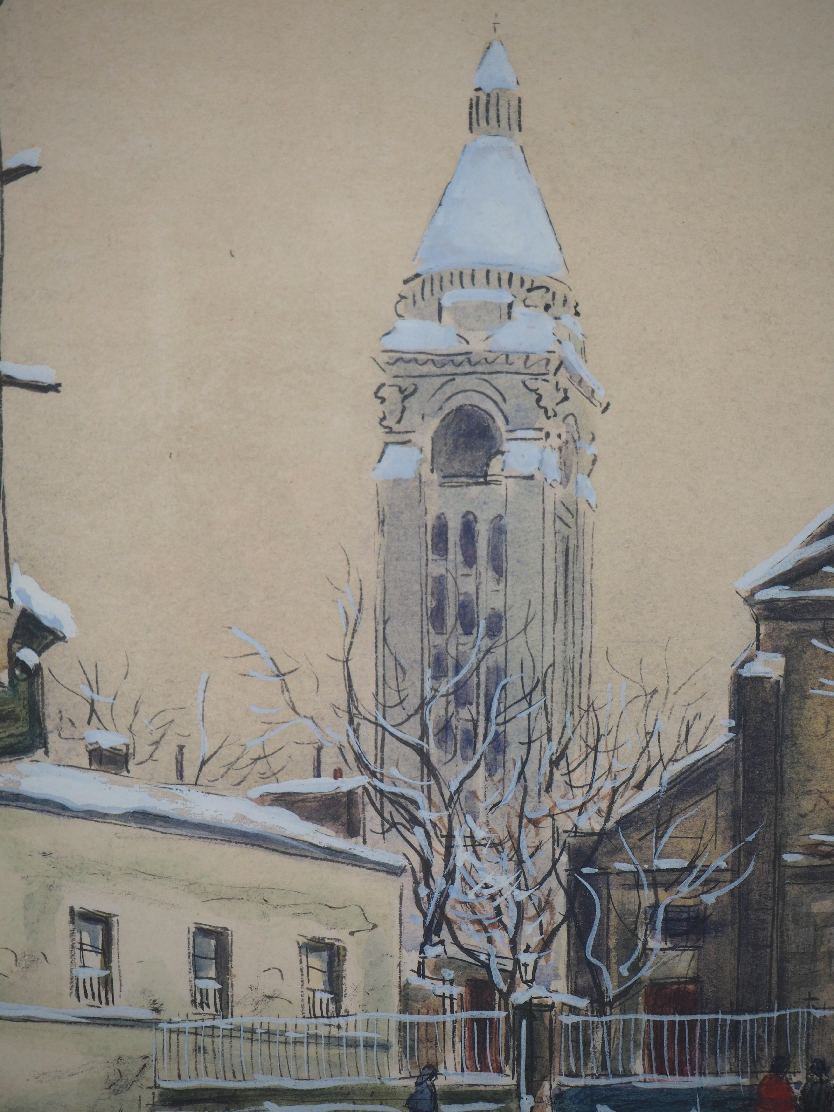 Paris Montmartre : Sacre Coeur Church - Original watercolor, Signed (Utrillo) - Post-Impressionist Art by IG Gazi le Tatar