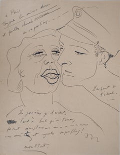 Couple, The Kiss - Original Ink Drawing, Handsigned