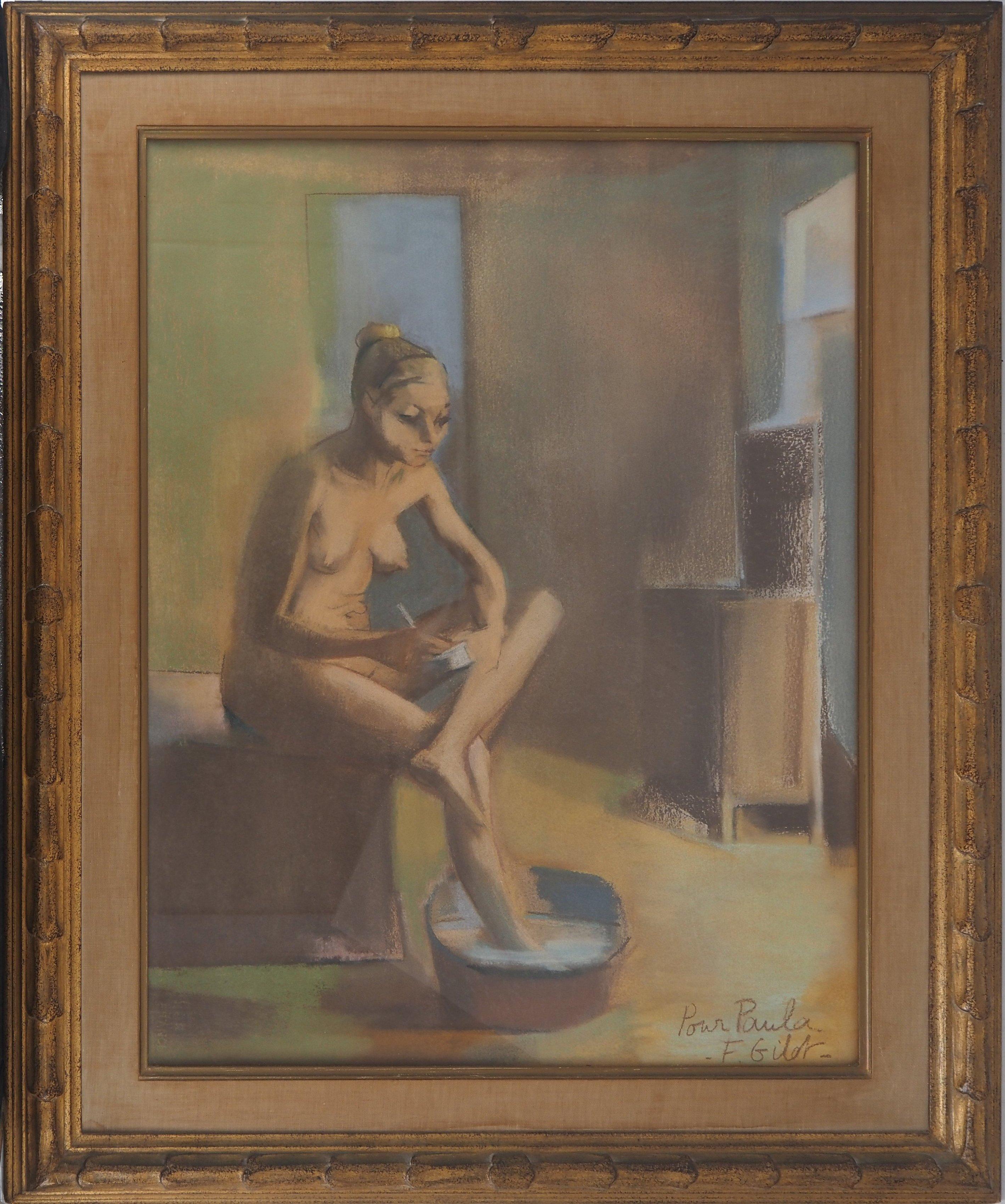 Françoise Gilot Nude - Woman in the Hammam - Original Pastel Drawing, Signed #REFERENCED