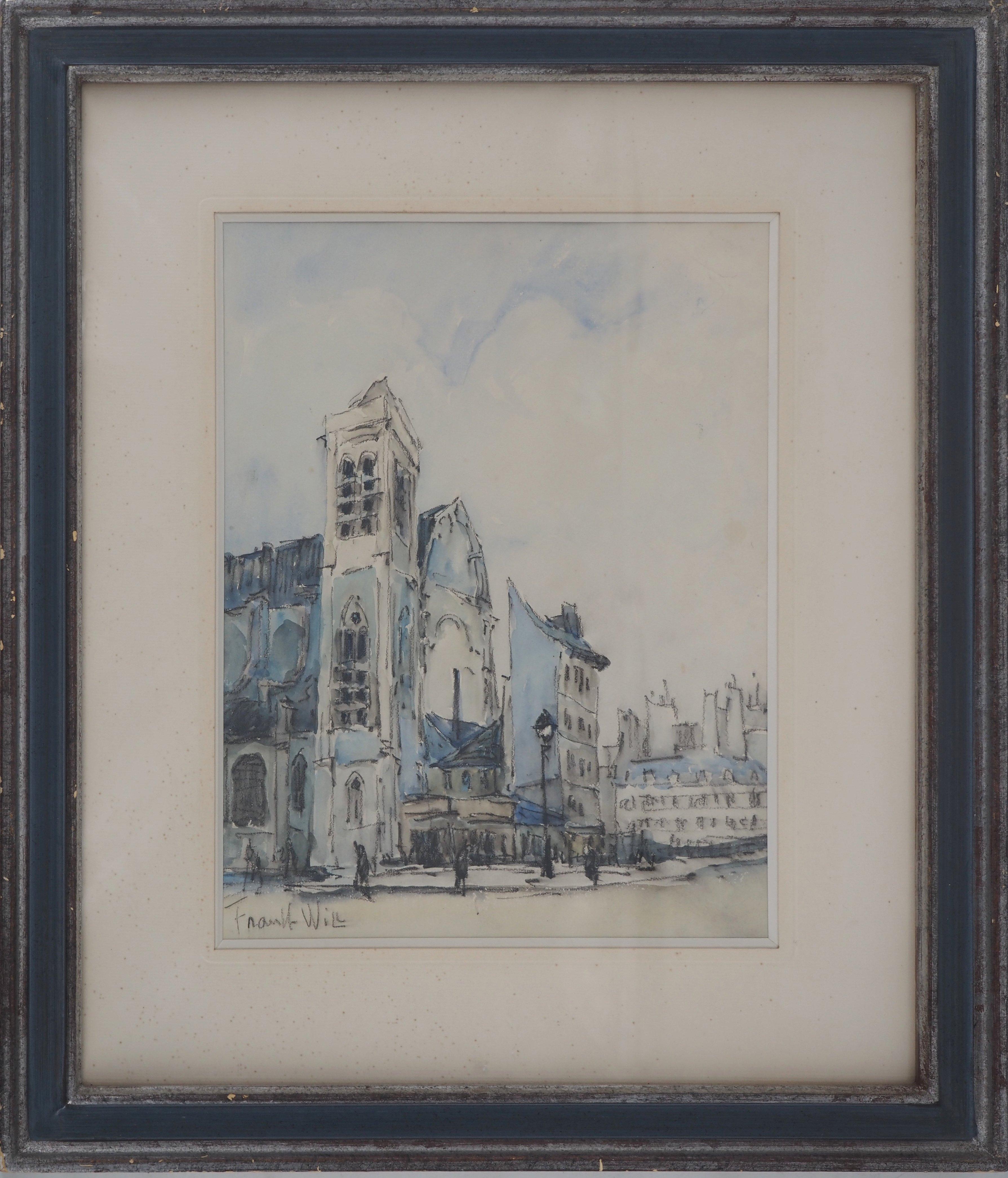 Frank Will Landscape Art - Old Church in Paris - Original Watercolor, Signed