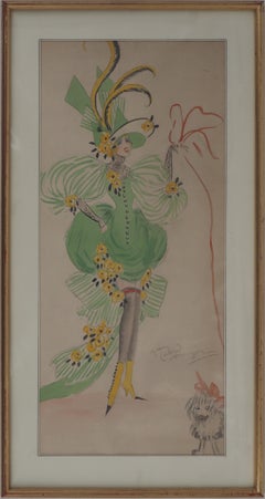 Theater Costume : Allegory of Spring and Little Dog - Watercolor, handsigned