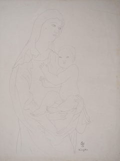 Madonna and Child - Orignal Indian Ink Drawing, Signed