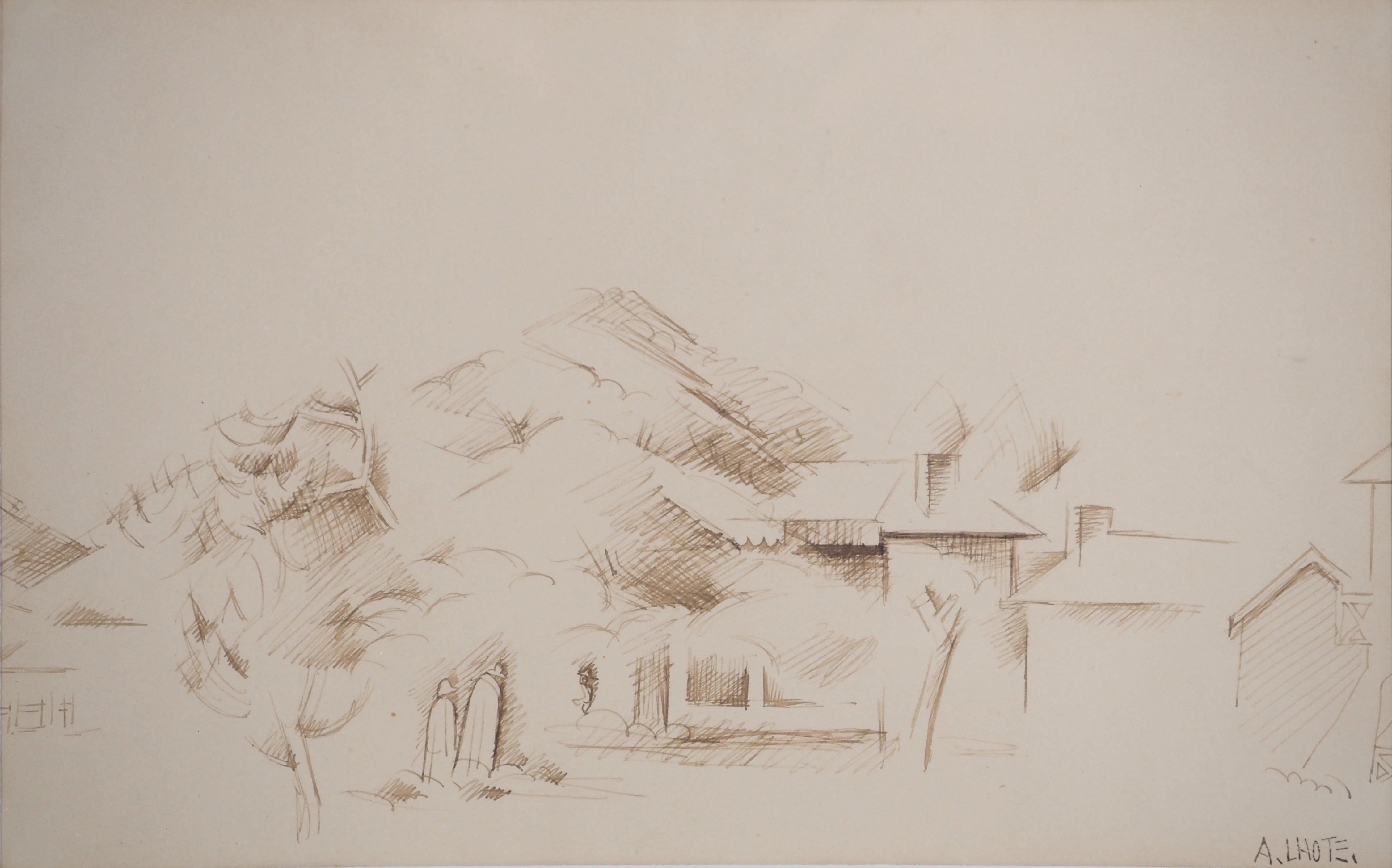 André Lhote Landscape Art - Provence : the Shepherds' refuge - Original Ink Drawing, Signed