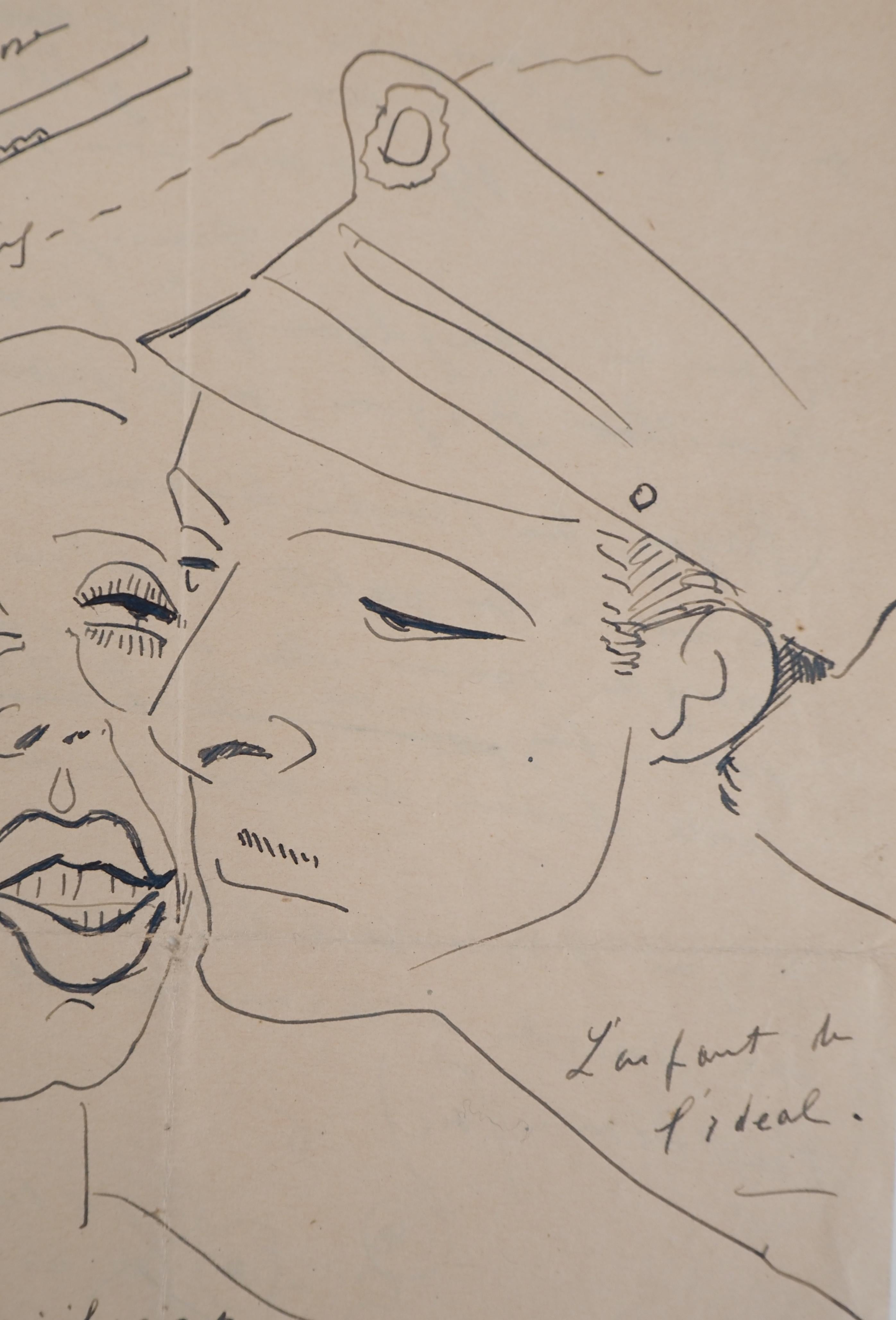 Franz PICABIA
Ehepaar, Der Kuss, 1949

Original-Tuschezeichnung
Handsigniert 'Francis' auf der Rückseite
Auf Papier 27 x 21 cm (ca. 11 x 8 Zoll)
Diese Zeichnung befindet sich auf der ersten Seite eines Briefes. Auf der Rückseite befindet sich der