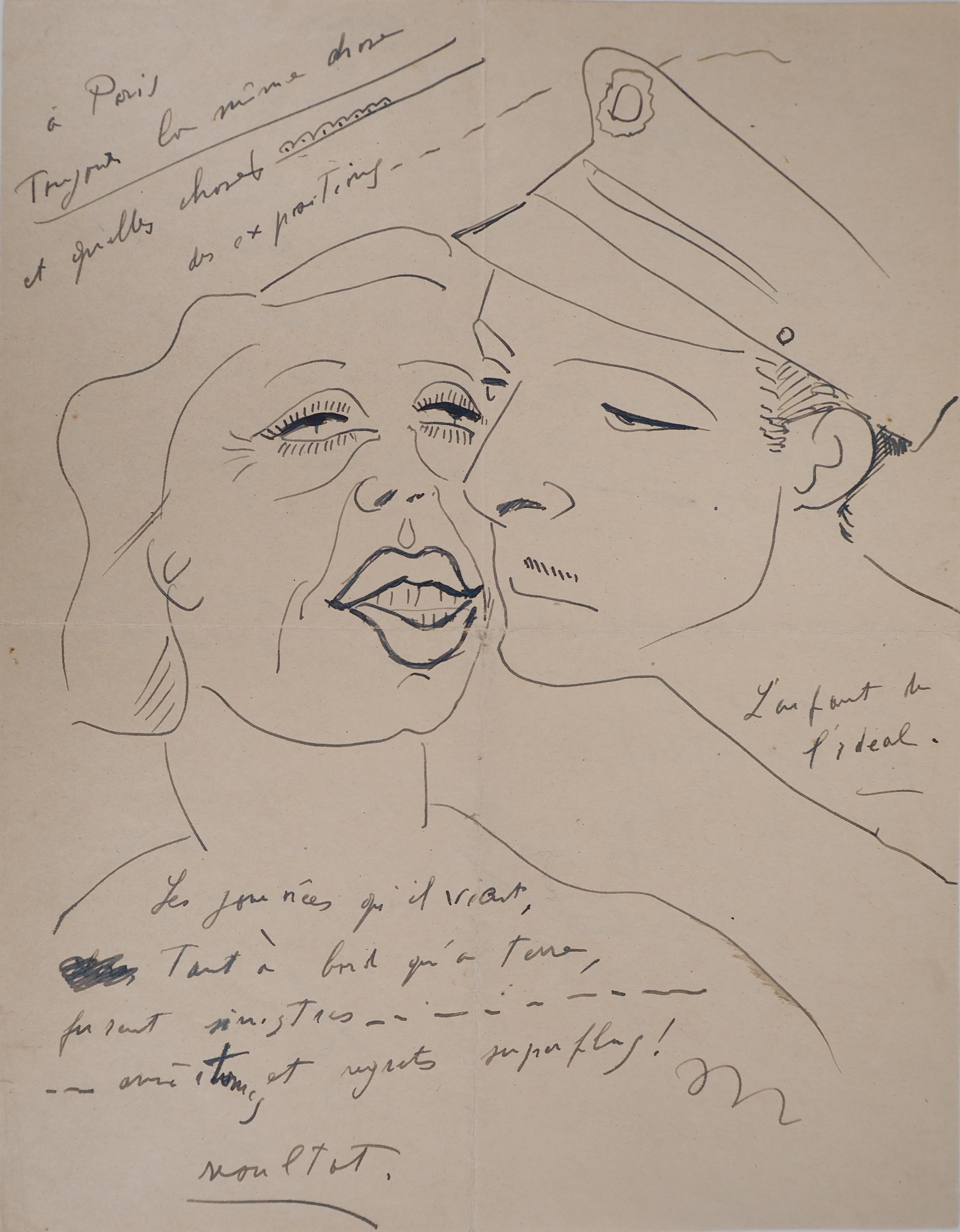 Couple, The Kiss - Original Tintenzeichnung, handsigniert – Art von Francis Picabia