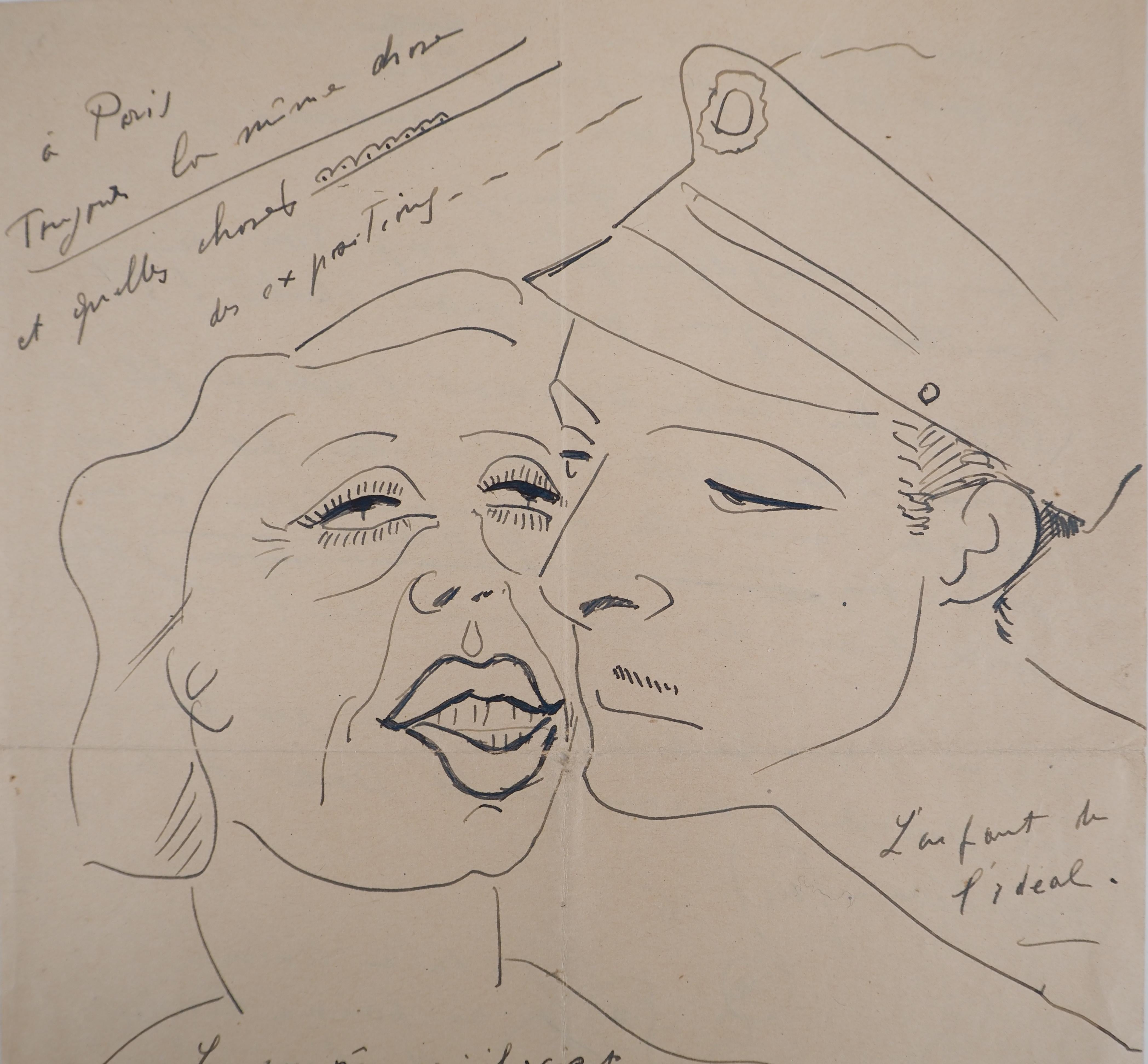 Couple, The Kiss - Original Tintenzeichnung, handsigniert (Moderne), Art, von Francis Picabia
