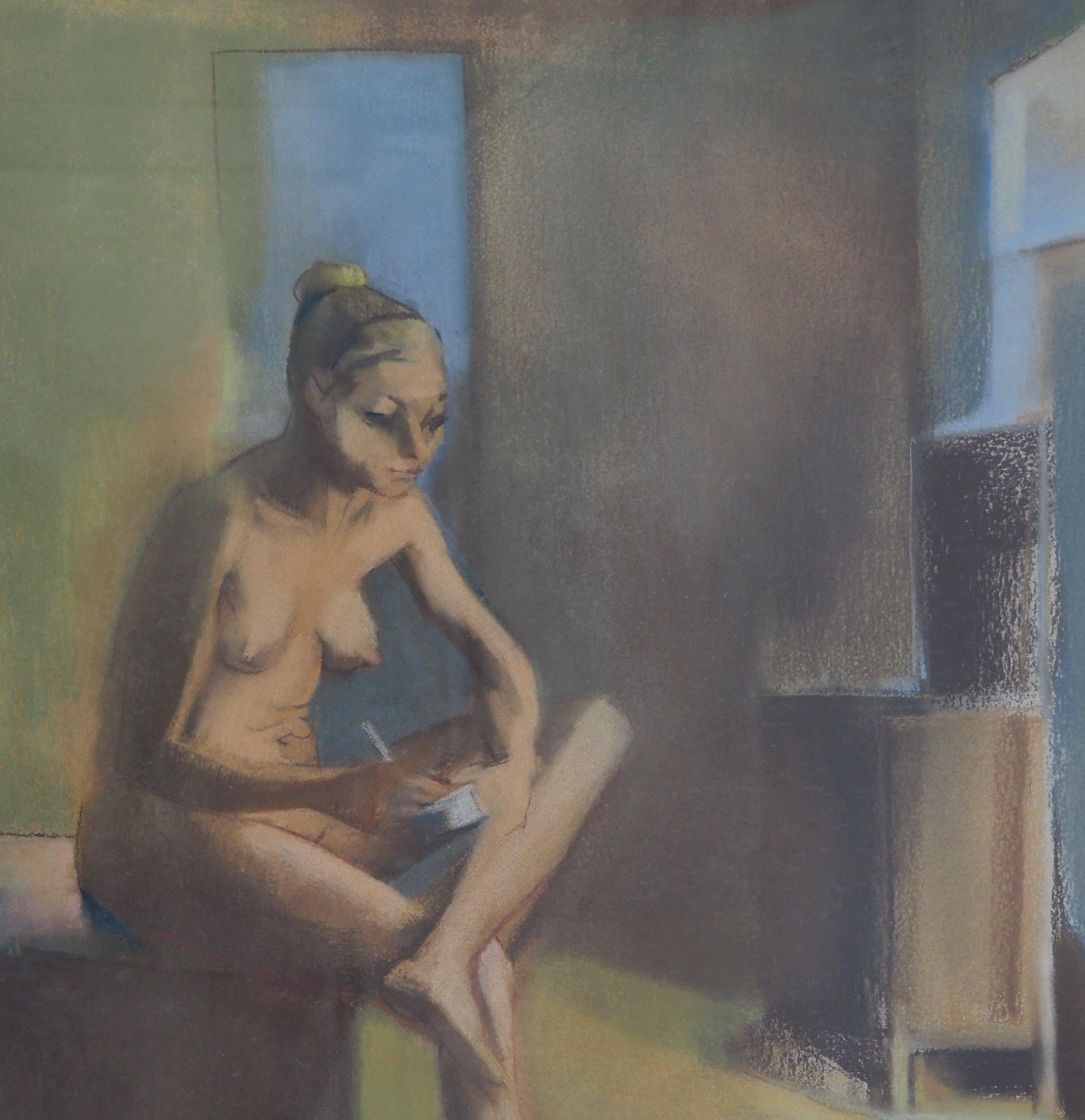 Woman in the Hammam - Original Pastel Drawing, Signed #REFERENCED For Sale 1