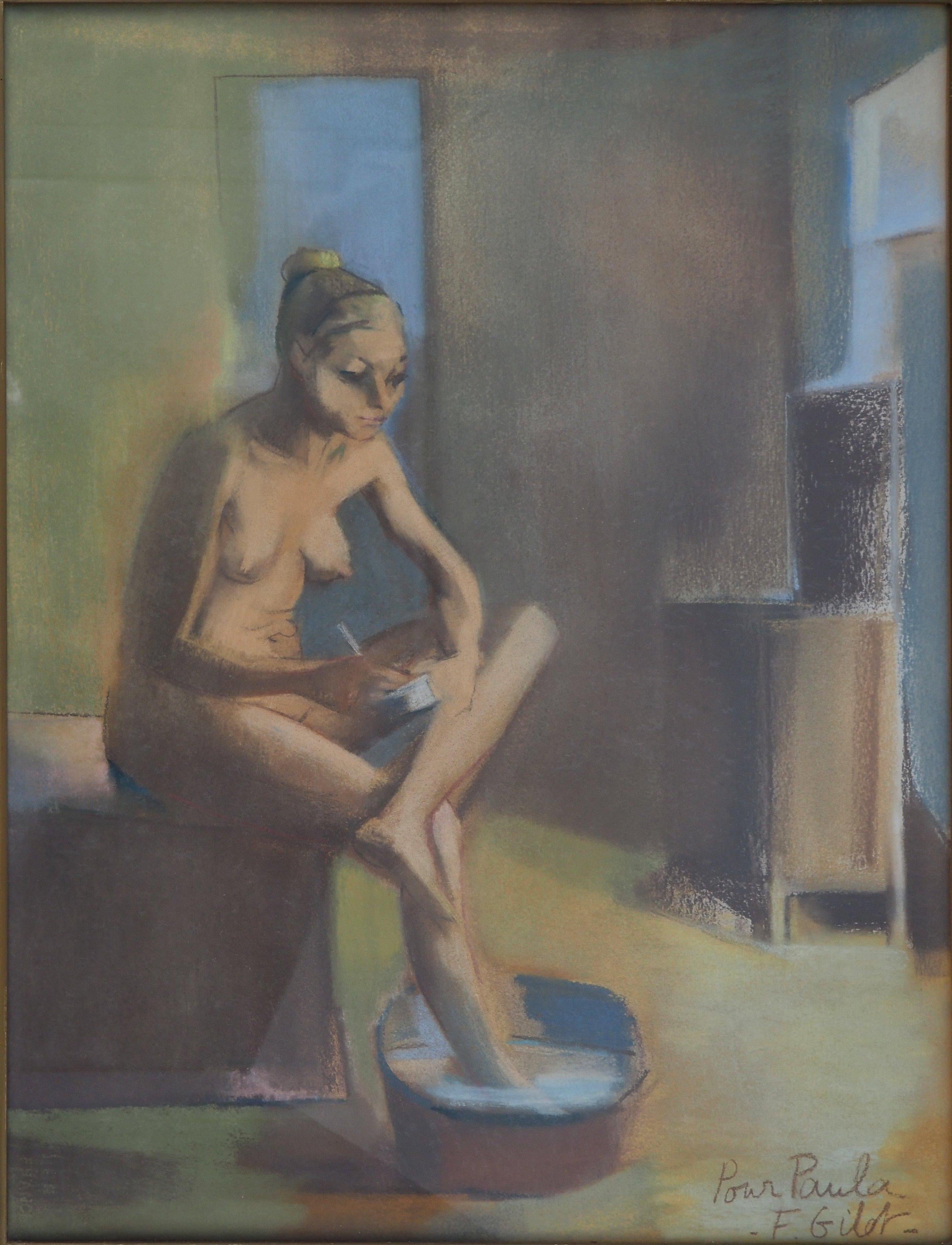Woman in the Hammam - Original Pastel Drawing, Signed #REFERENCED - Modern Art by Françoise Gilot