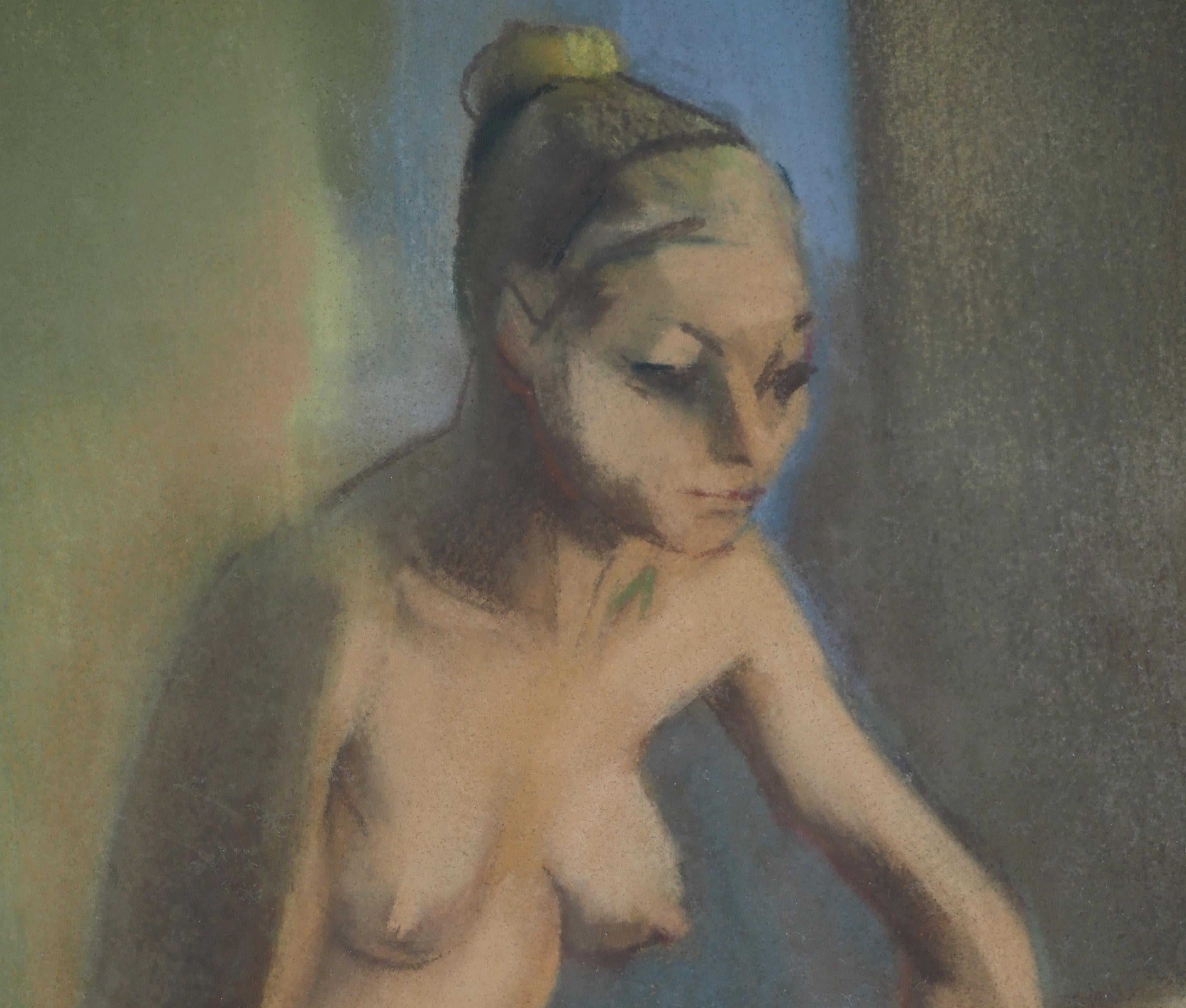 Woman in the Hammam - Original Pastel Drawing, Signed #REFERENCED For Sale 5