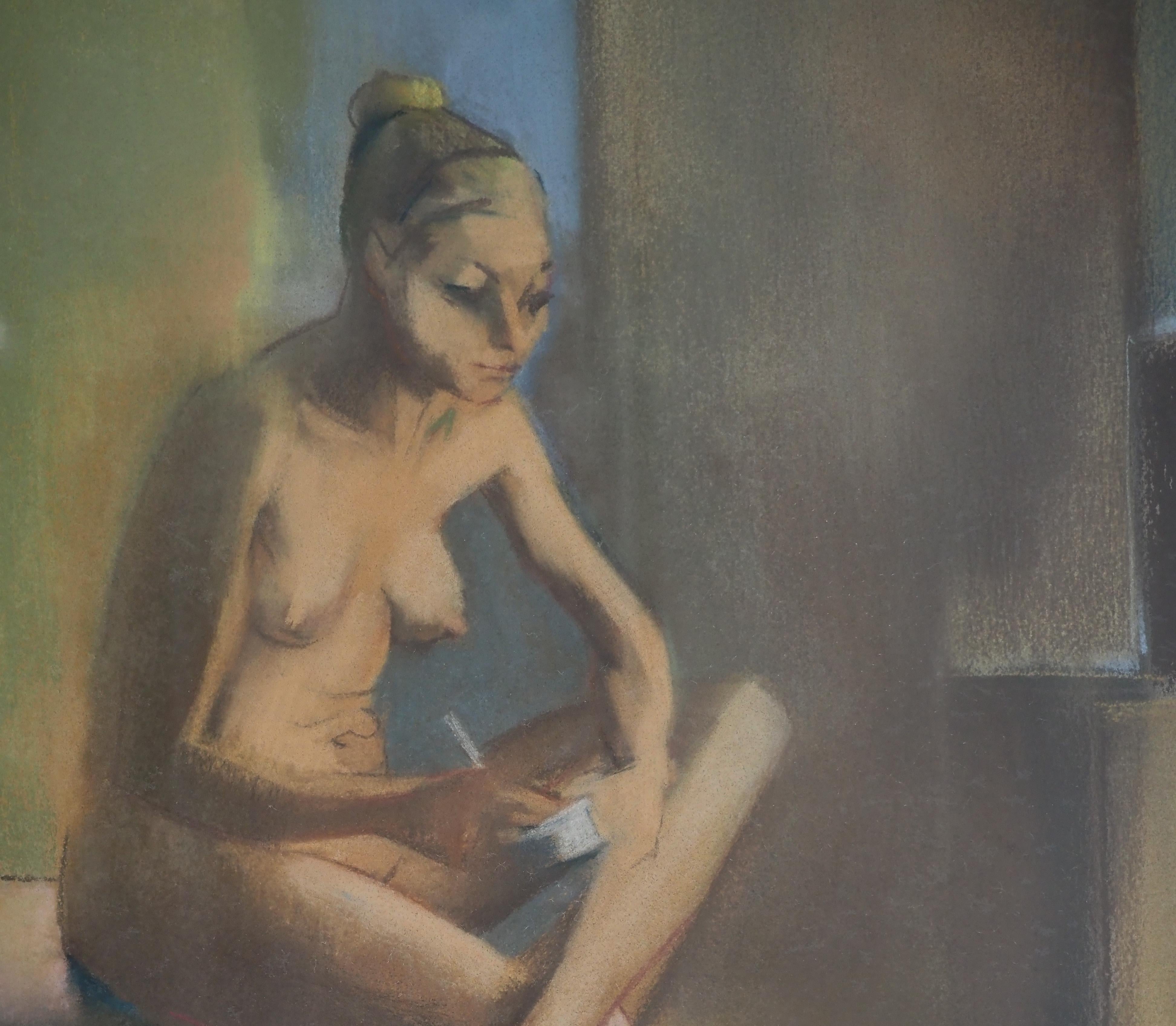 Woman in the Hammam - Original Pastel Drawing, Signed #REFERENCED For Sale 3