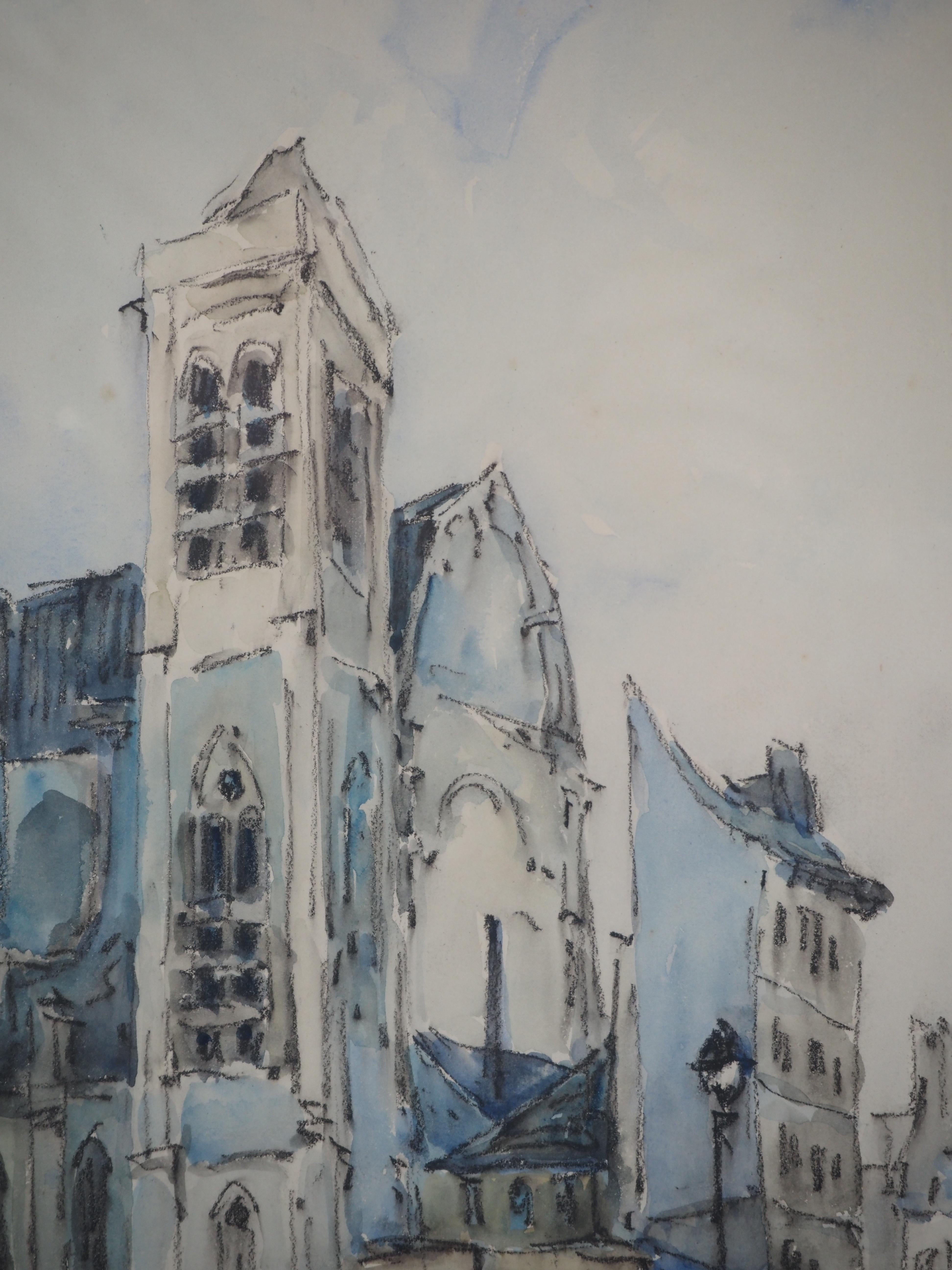 Old Church in Paris - Original Watercolor, Signed 1