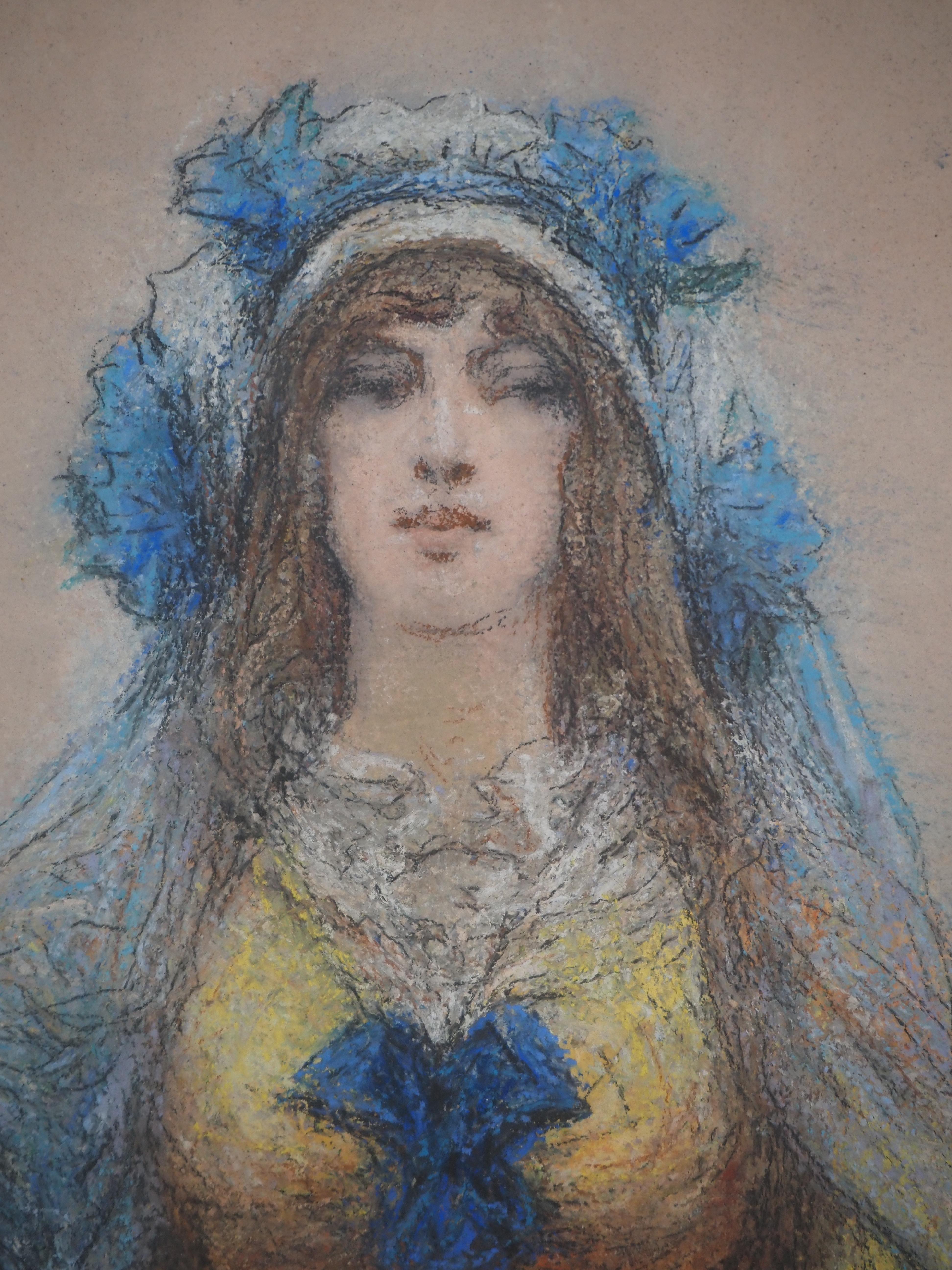 Theater : Sarah Bernhardt in Blue - Original Charcoal Drawing, Handsigned For Sale 6