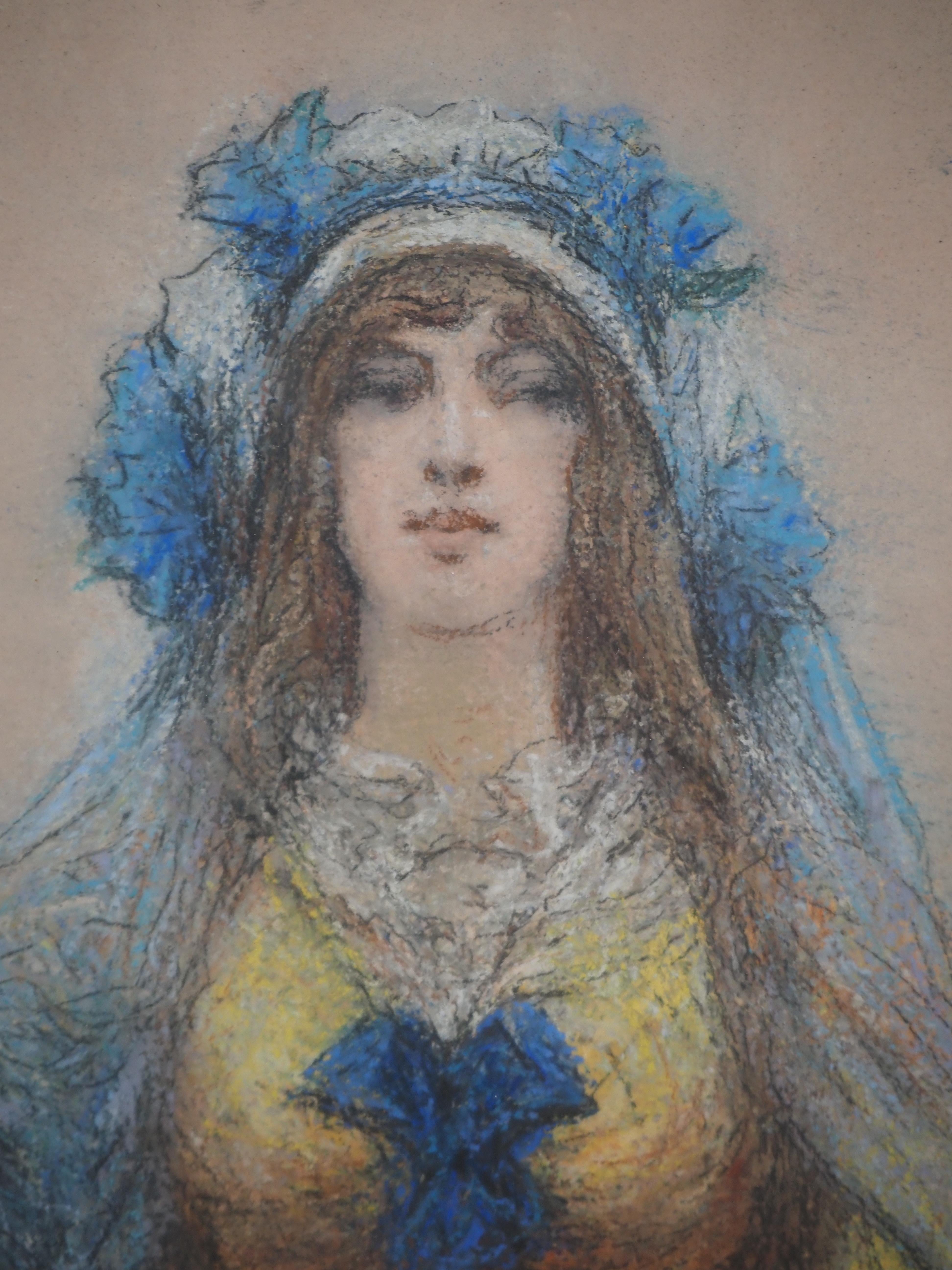 Theater : Sarah Bernhardt in Blue - Original Charcoal Drawing, Handsigned For Sale 5