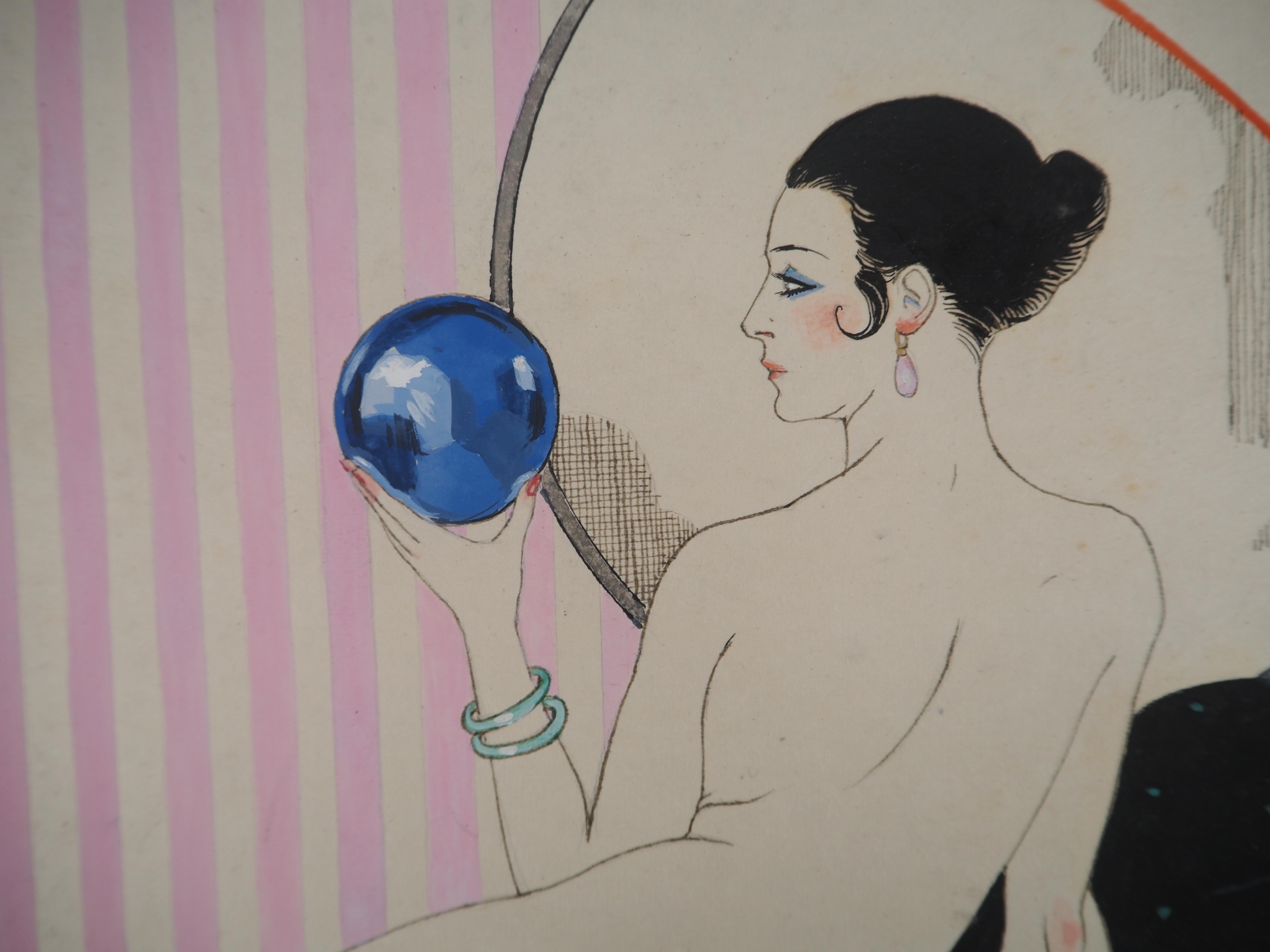 Art nouveau : Nu avec boule de cristal - Aquarelle et gouache originales, signée en vente 6