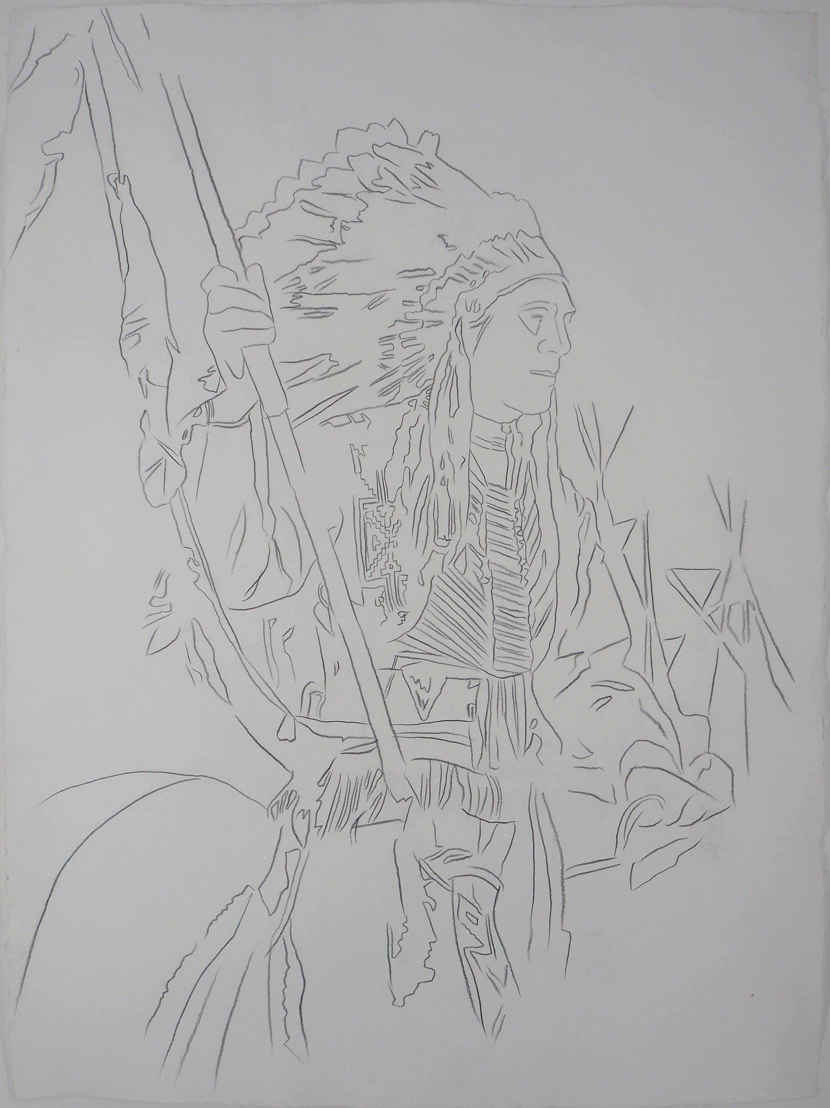 Figurative Art Andy Warhol - Indian : War Bonnet - dessin original au crayon (Fondation Warhol n°73.001)
