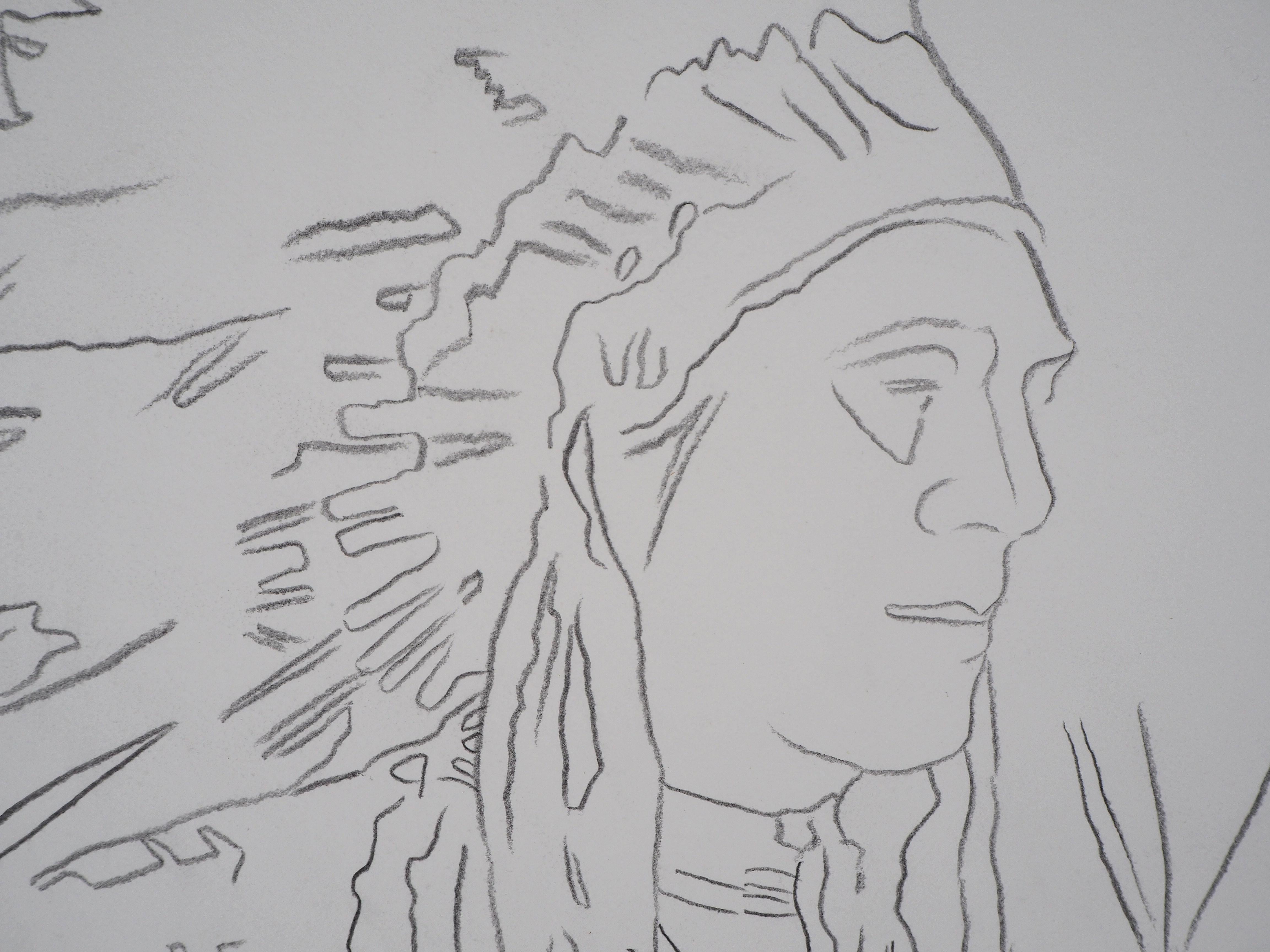 Indiano: War Bonnet - Disegno originale a matita (Fondazione Warhol #73.001) 2