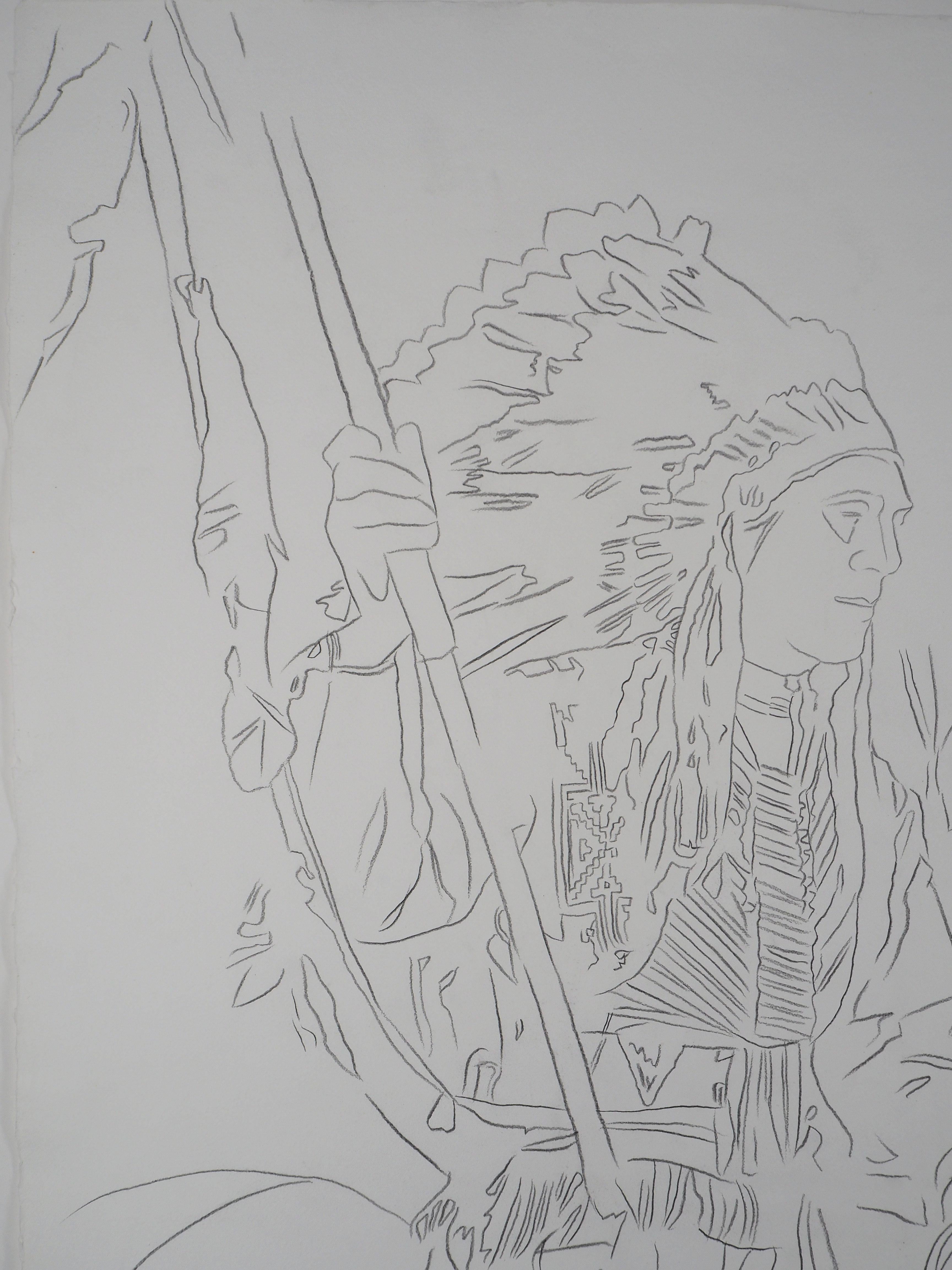 Indian : War Bonnet - dessin original au crayon (Fondation Warhol n°73.001) 4