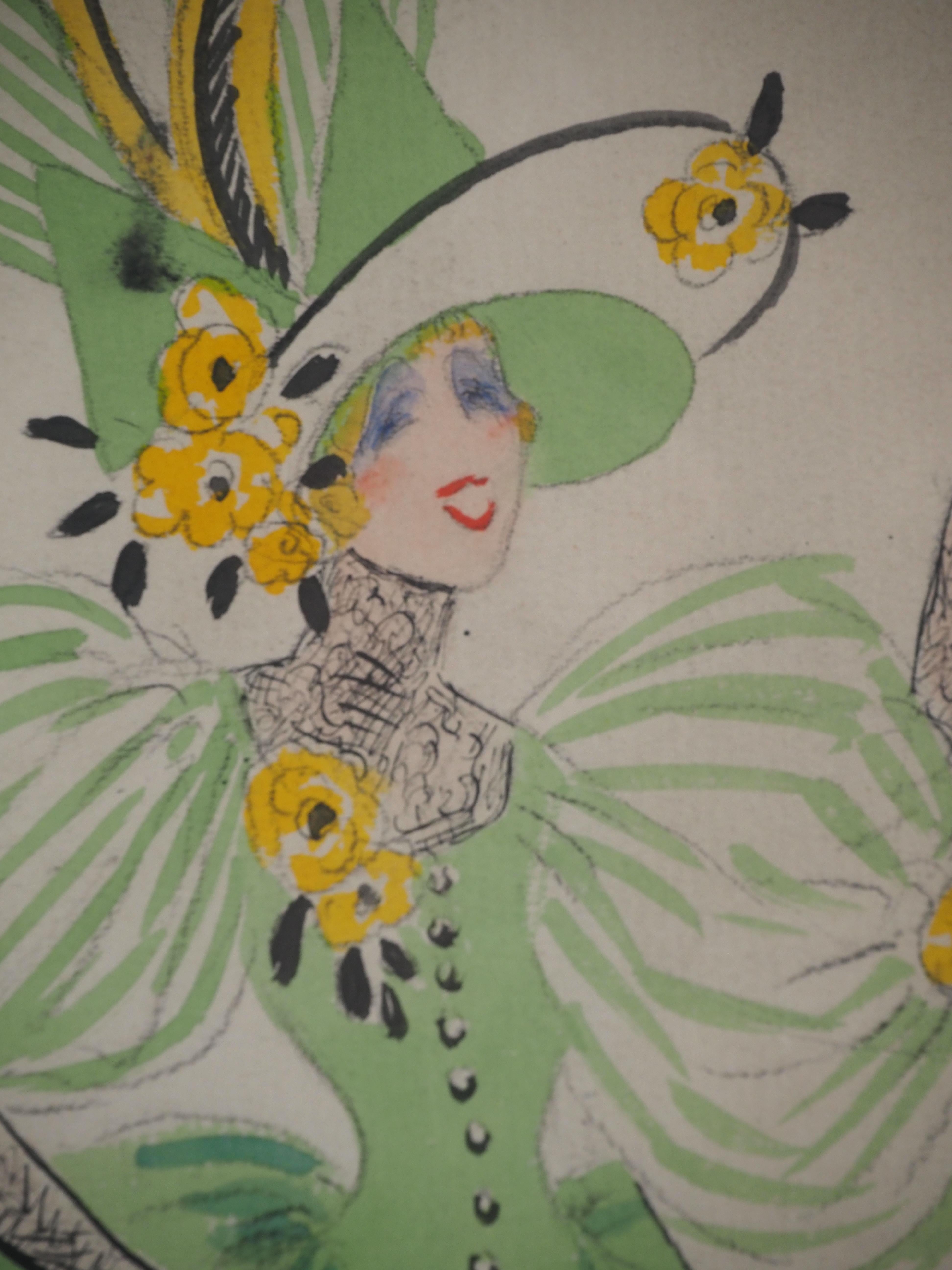 Theater Costume : Allegory of Spring and Little Dog - Watercolor, handsigned For Sale 2