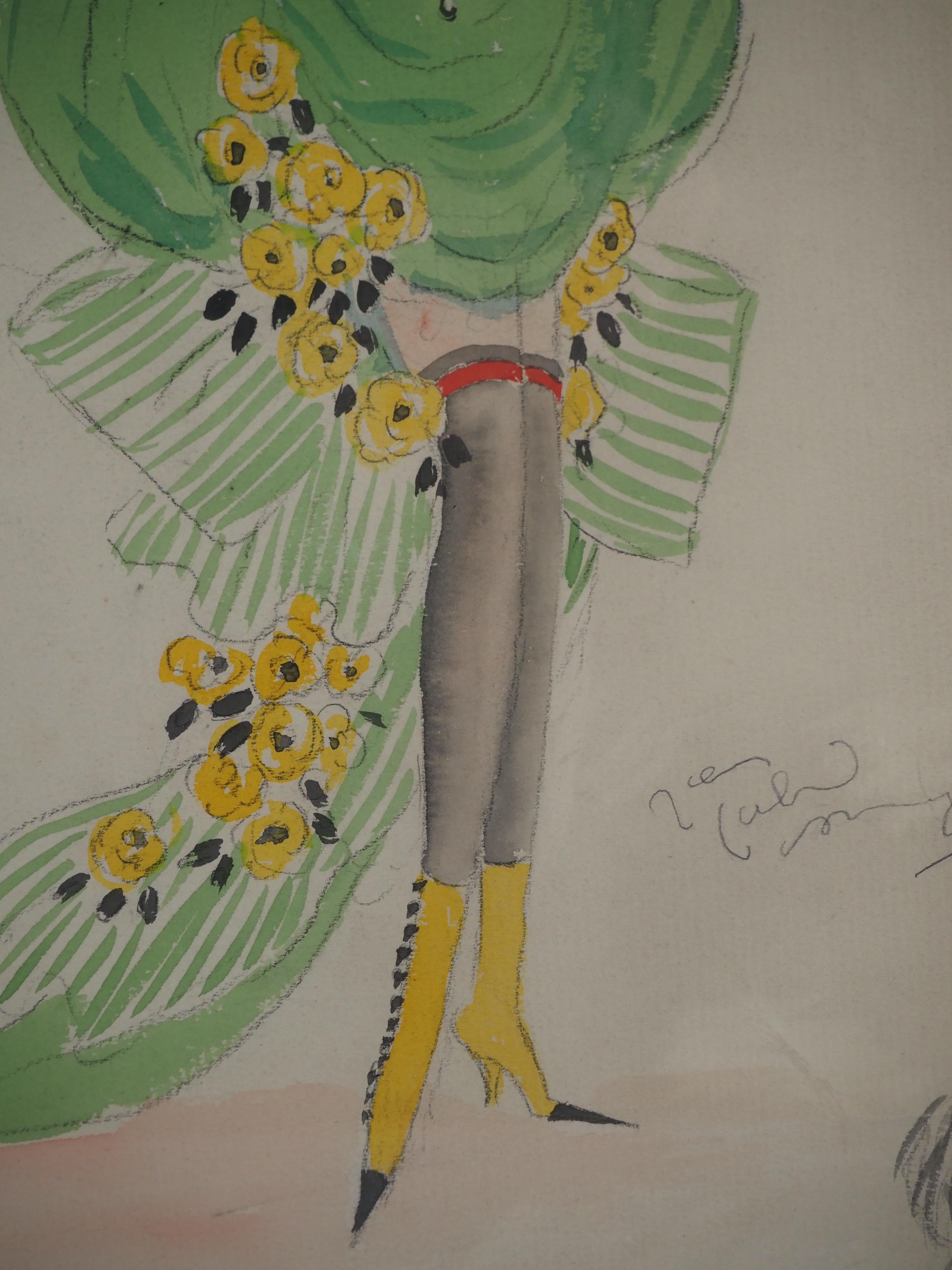 Theater Costume : Allegory of Spring and Little Dog - Watercolor, handsigned For Sale 3