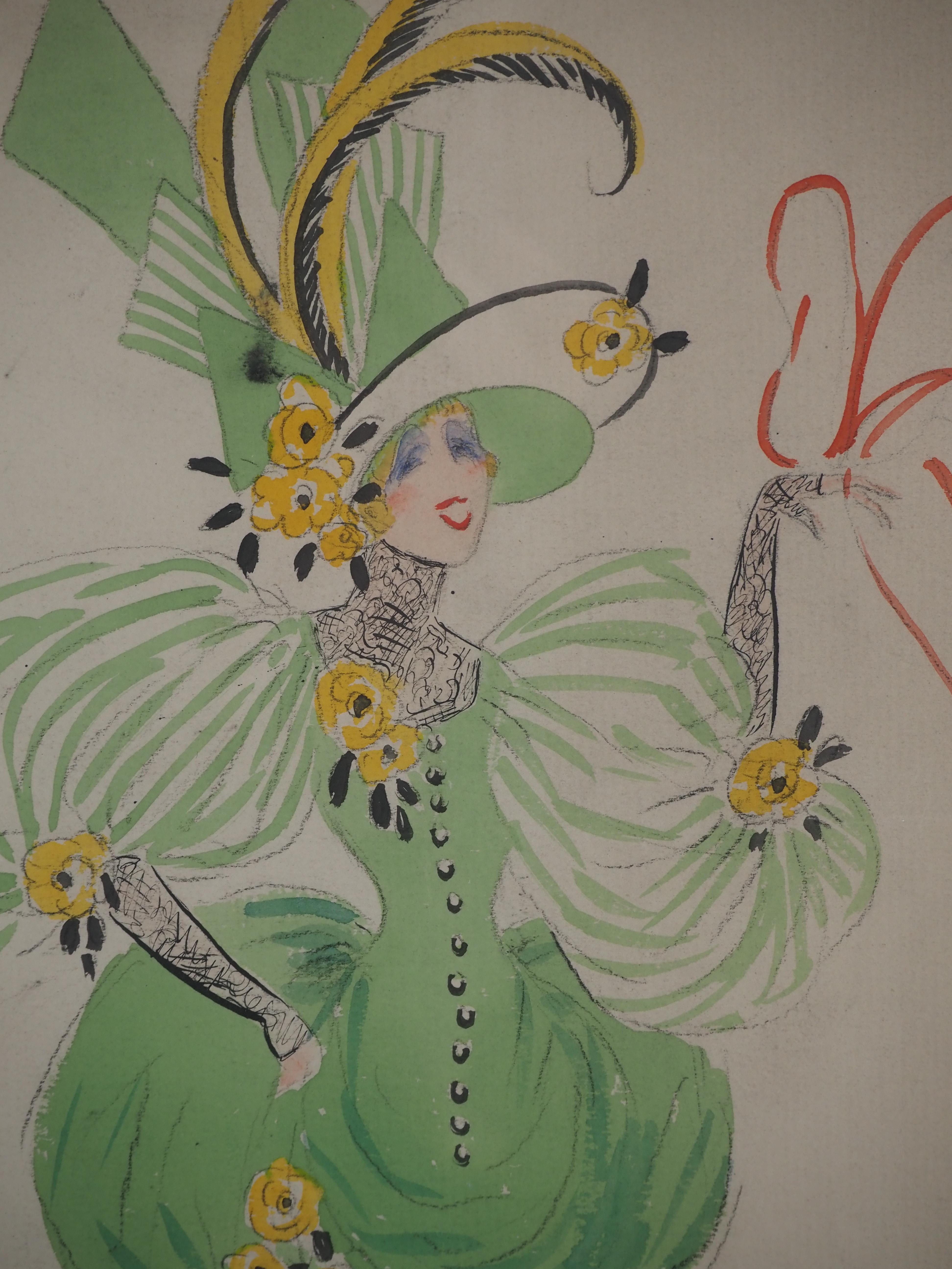 Theater Costume : Allegory of Spring and Little Dog - Watercolor, handsigned For Sale 1
