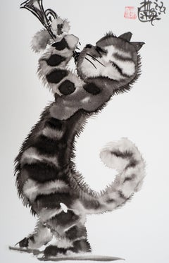 Trumpet Cat - Handsigned Original Ink Drawing