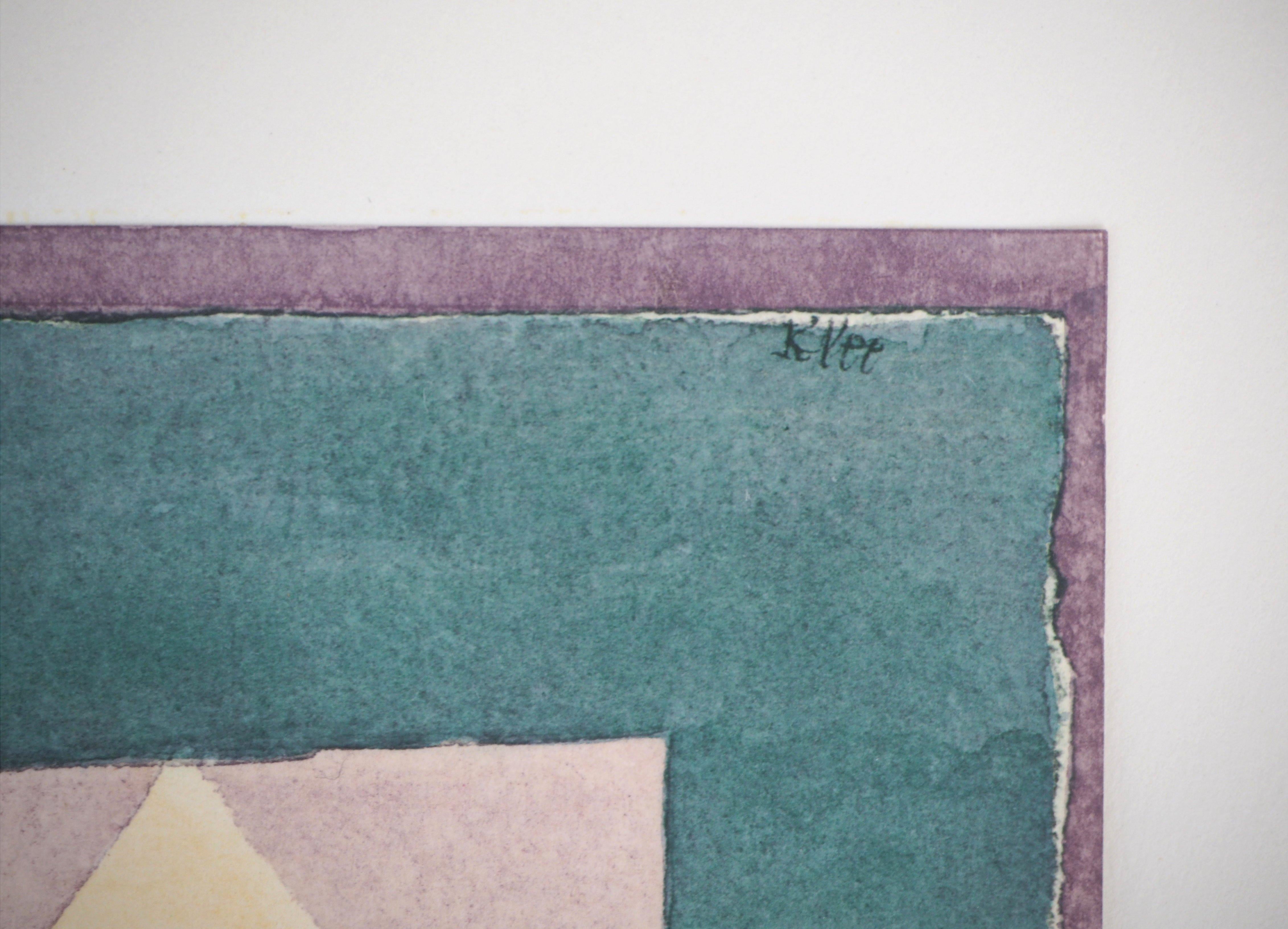 Trois maisons, dégradation vert-violet - Lithographie et pochoir - Art de (after) Paul Klee