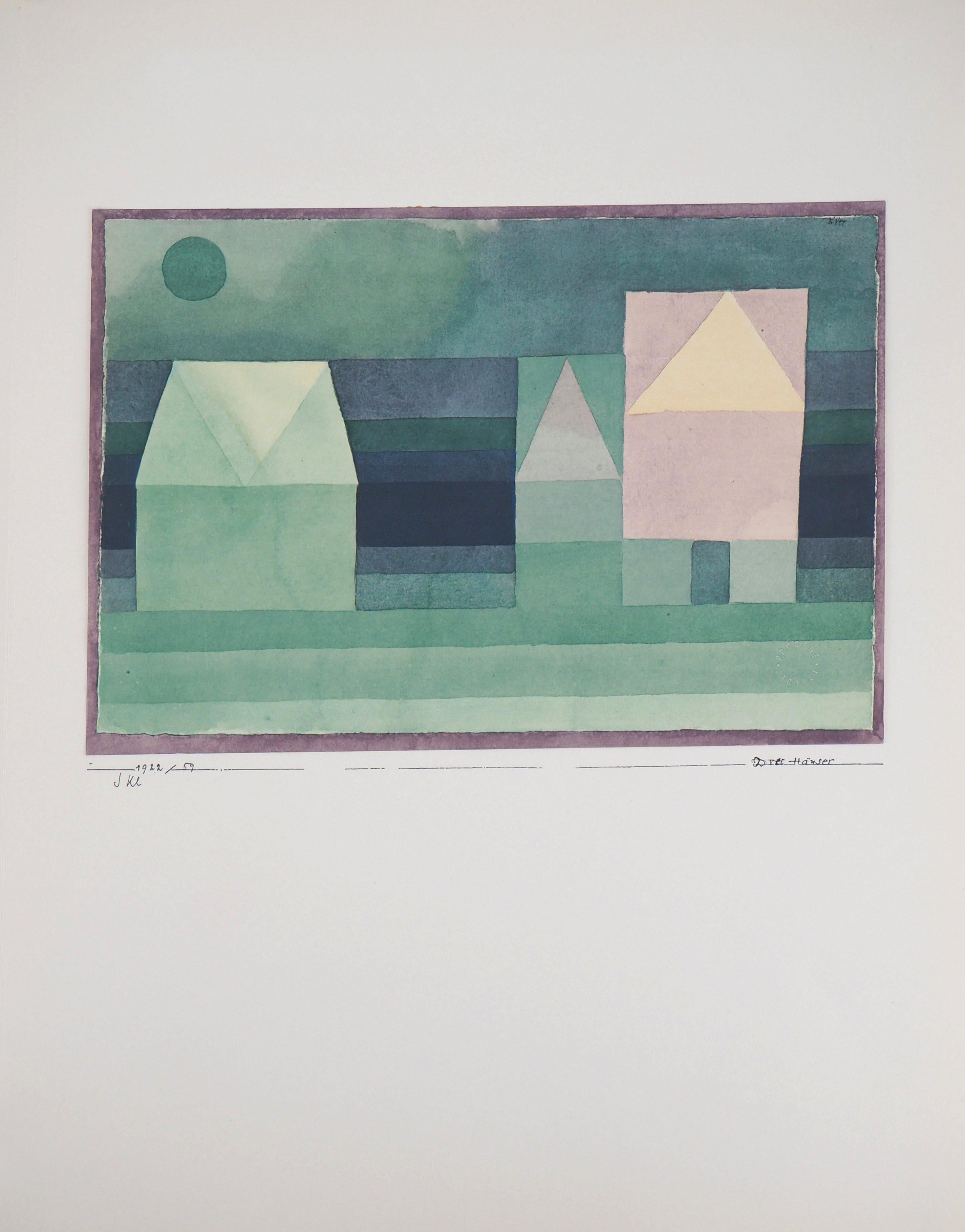 Three House, Green-Violet Gradation - Lithograph and Stencil - Modern Art by (after) Paul Klee