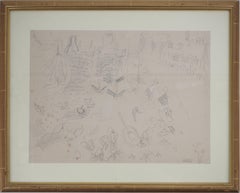 Normandy : Animated Beach and Sailboats - Original Pencil Drawing