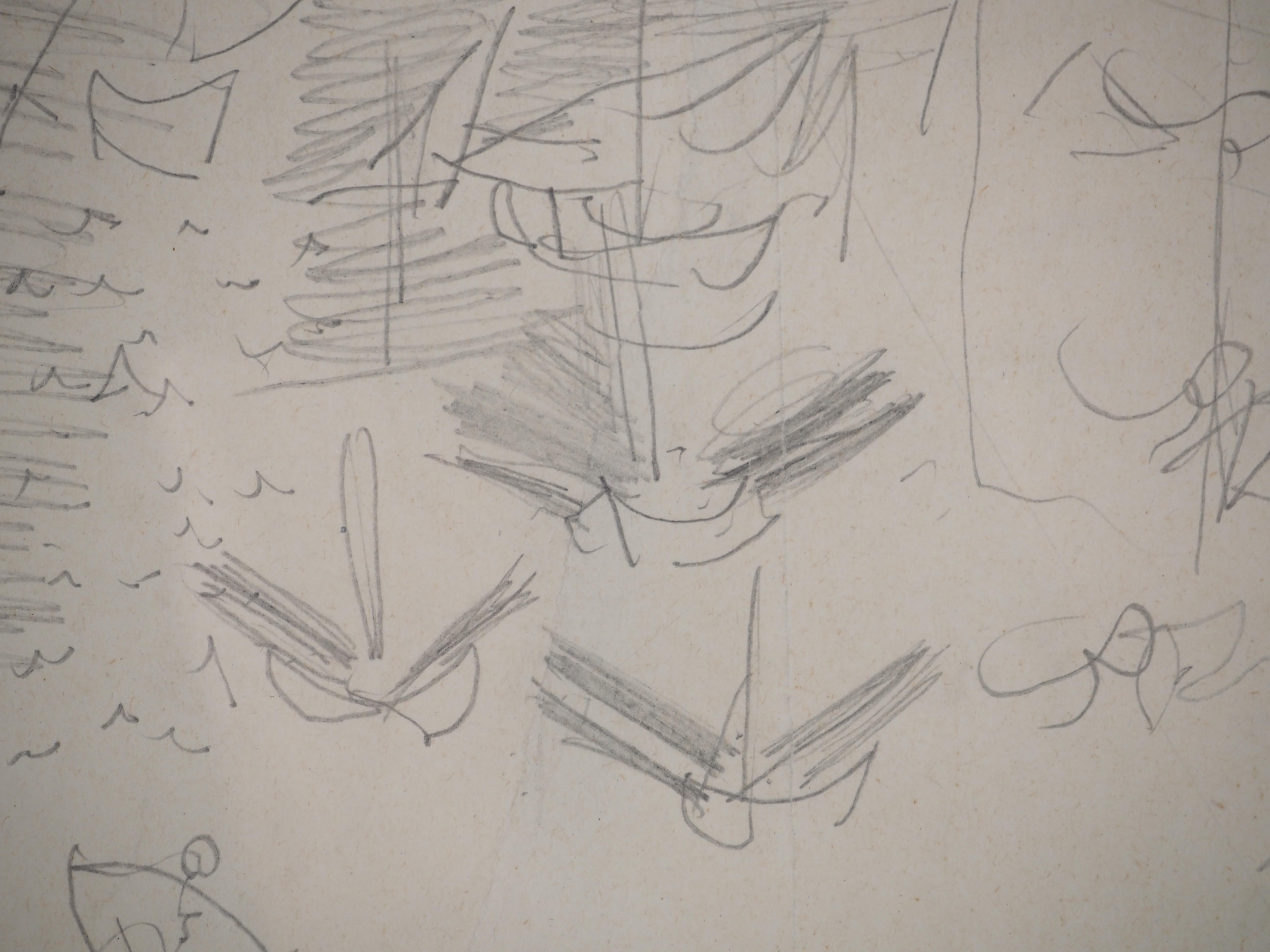 Normandy : Animated Beach and Sailboats - Original Pencil Drawing For Sale 6
